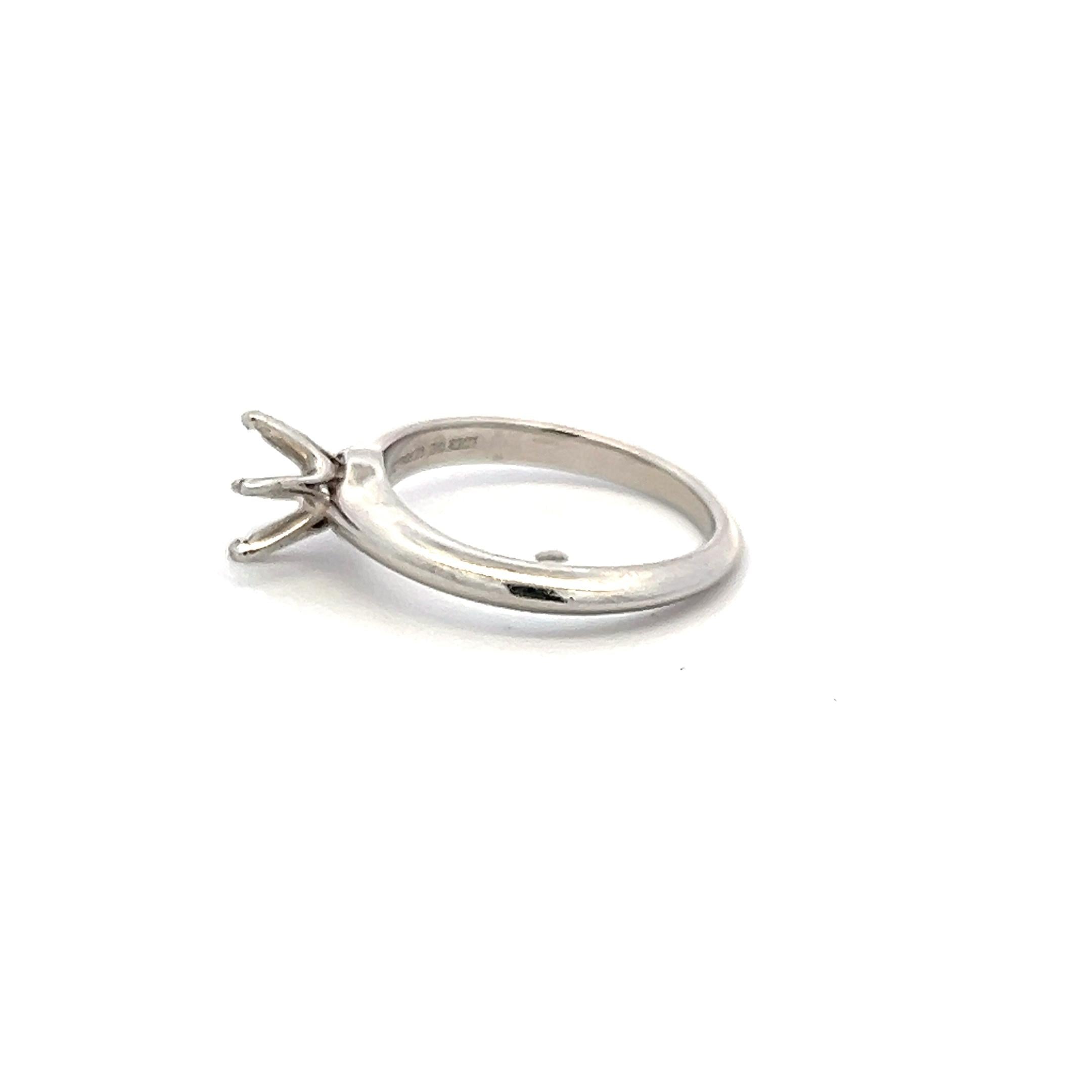 Tiffany & Co Platinum Semi Mount Ring Fits 6.24x6.16mm Holds 0.82ct Center Stone