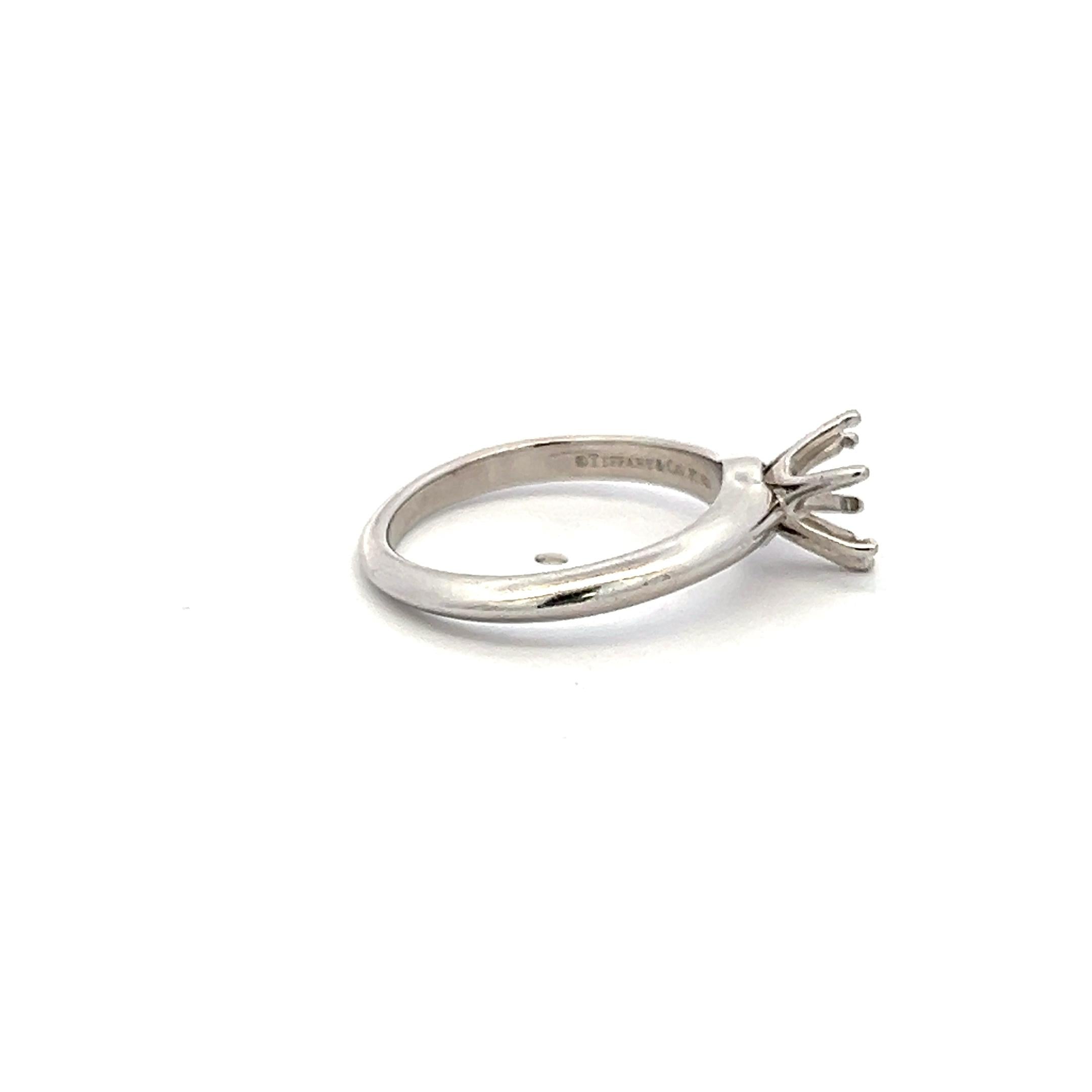 Tiffany & Co Platinum Semi Mount Ring Fits 6.24x6.16mm Holds 0.82ct Center Stone