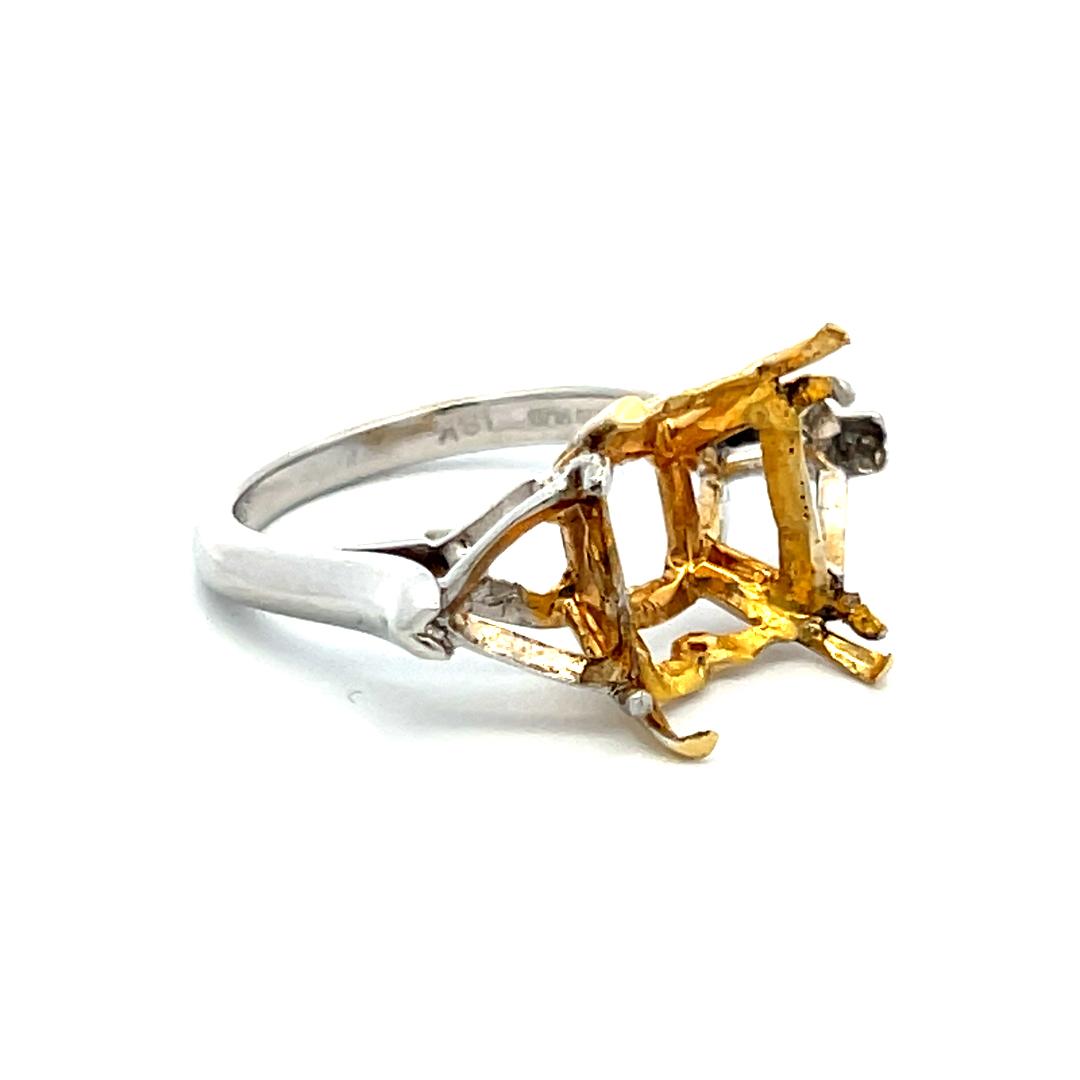 18 Karat Two Tone Gold/Platinum Semi Mount Ring Holds 8 carat center stone