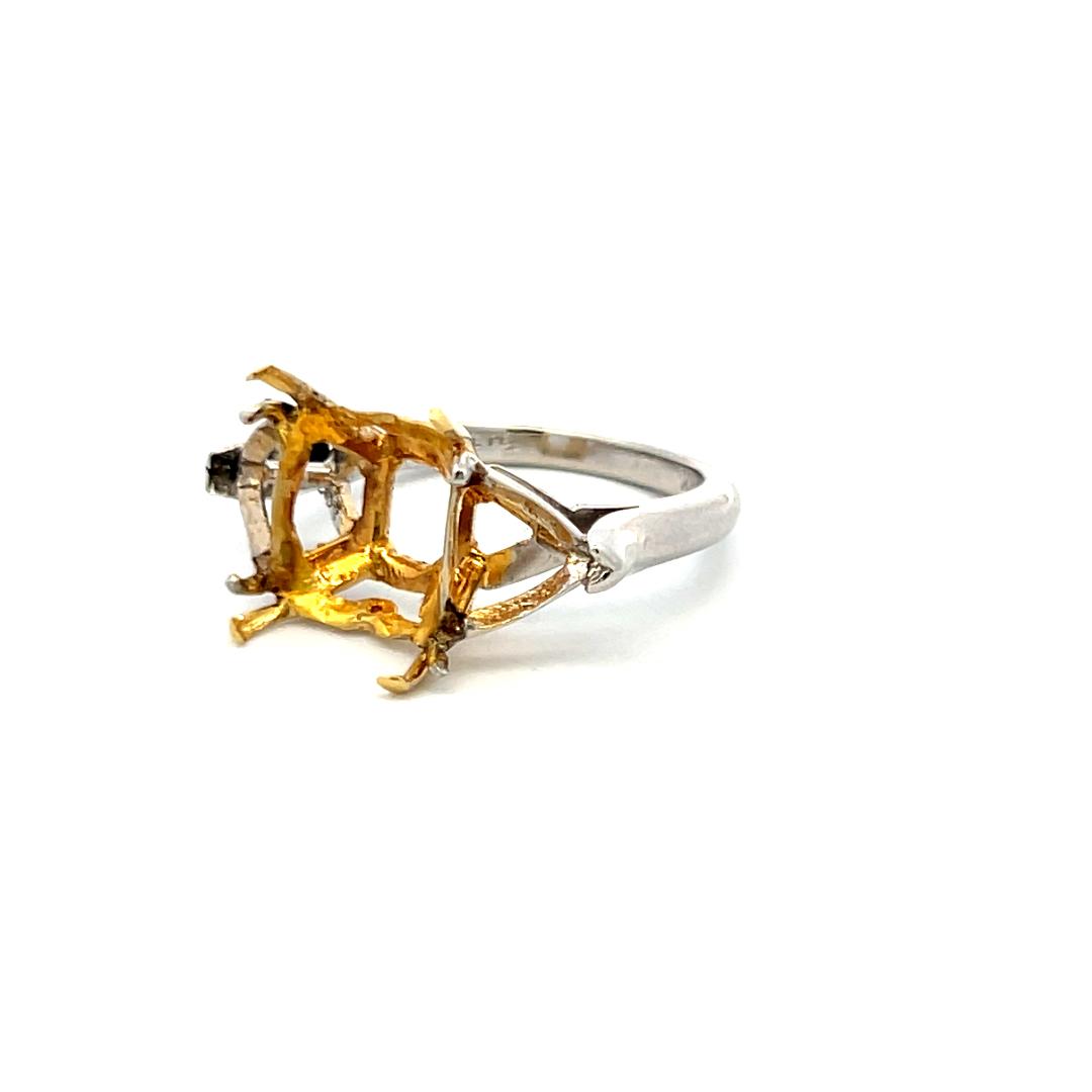 18 Karat Two Tone Gold/Platinum Semi Mount Ring Holds 8 carat center stone