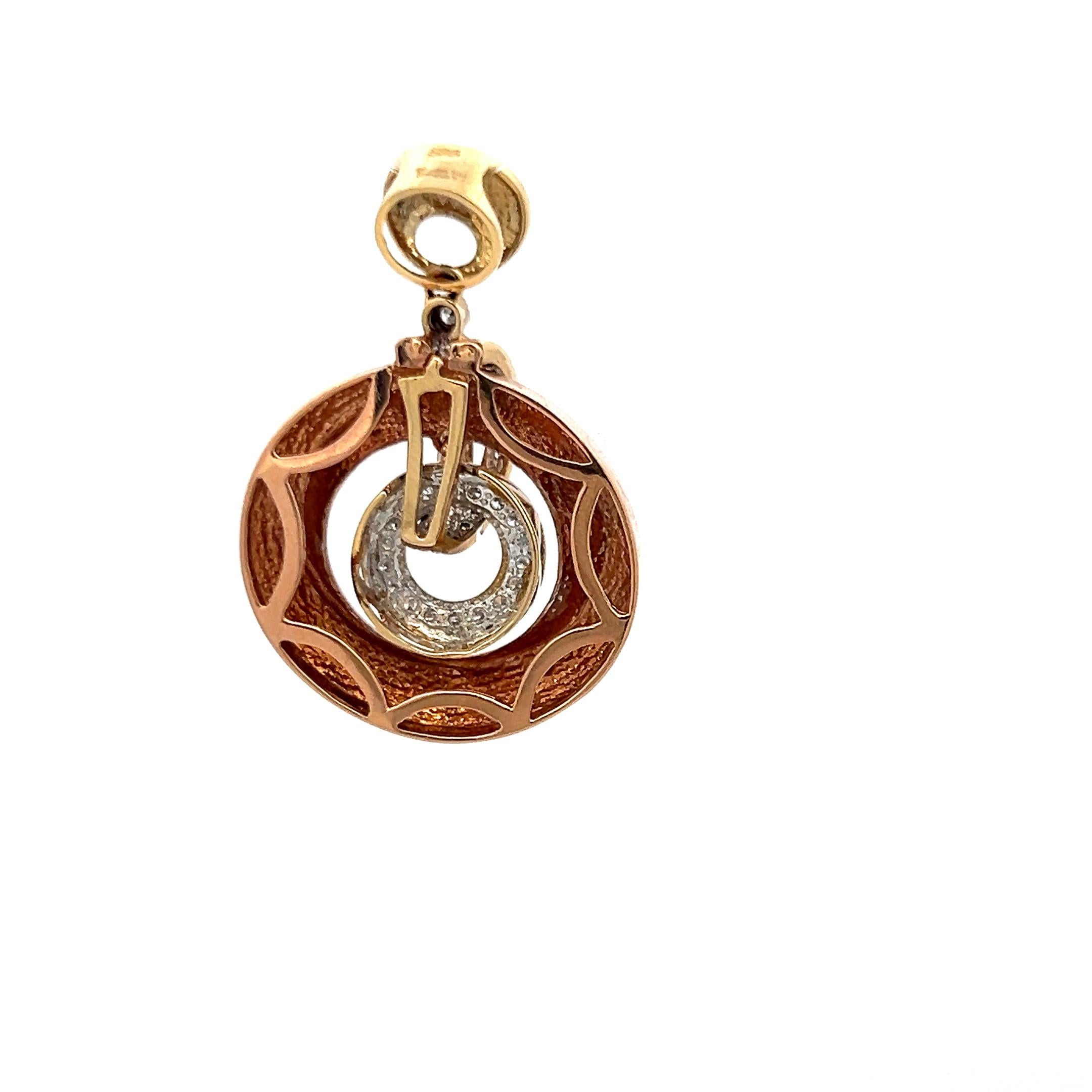 0.21 Carat Round Brilliant I SI Diamond 14 Karat Two Tone Gold Pandent