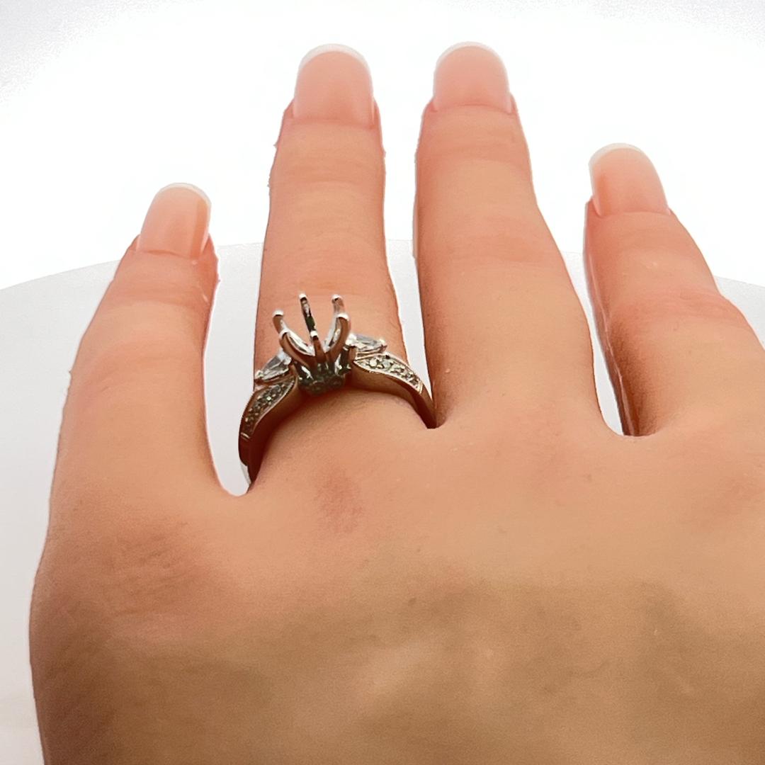 0.35 Carat Pear Shape and Round Diamond 18 Karat White Gold Semi Mount Ring