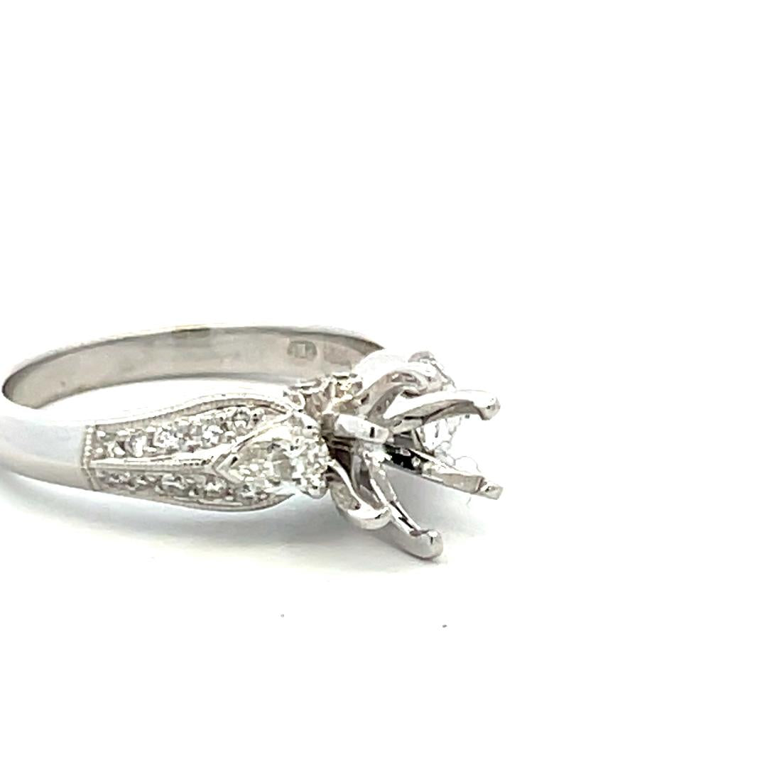 0.35 Carat Pear Shape and Round Diamond 18 Karat White Gold Semi Mount Ring