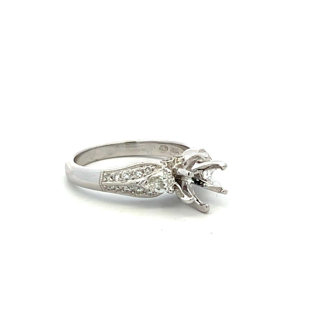 0.35 Carat Pear Shape and Round Diamond 18 Karat White Gold Semi Mount Ring
