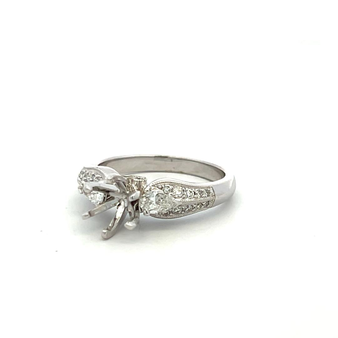 0.35 Carat Pear Shape and Round Diamond 18 Karat White Gold Semi Mount Ring