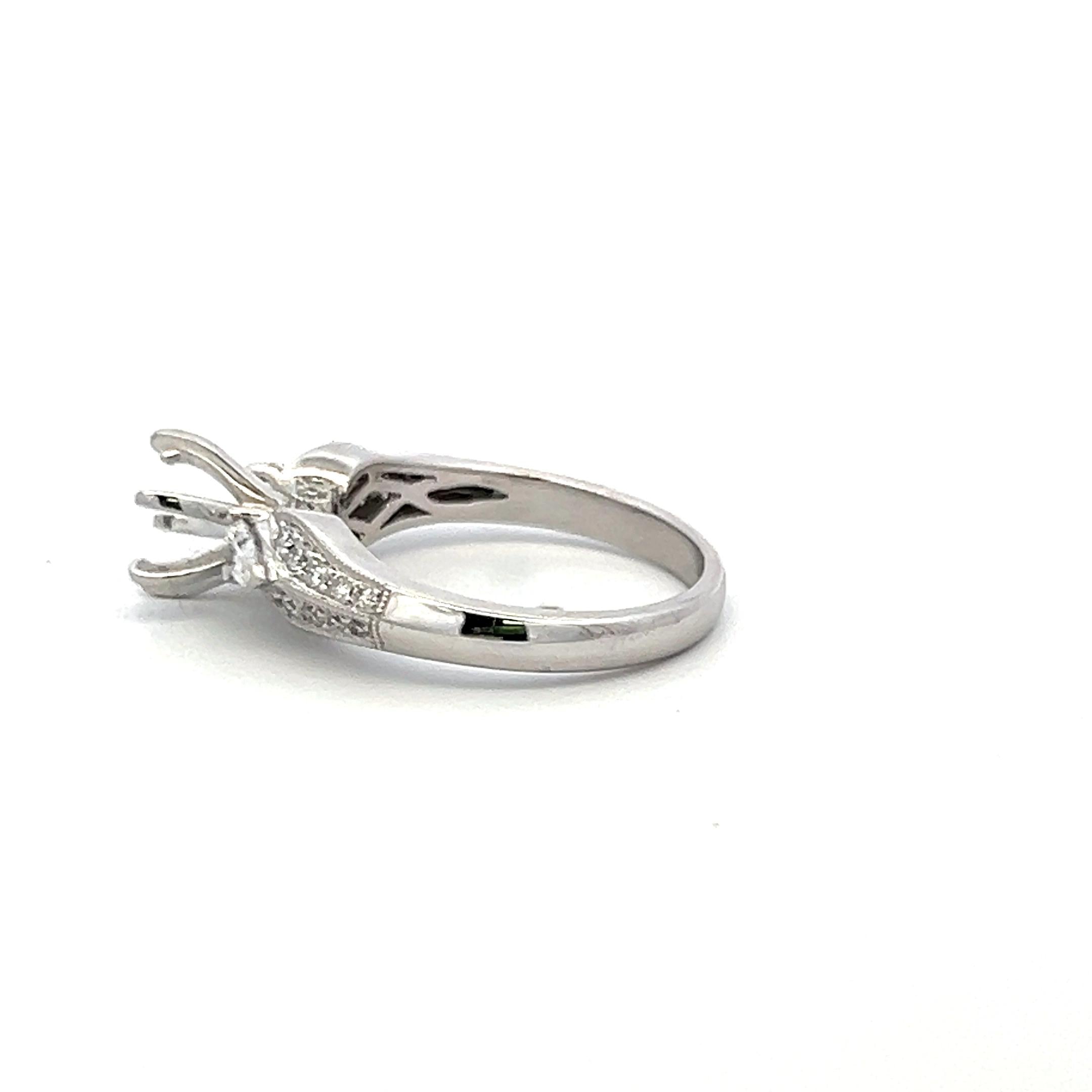 0.35 Carat Pear Shape and Round Diamond 18 Karat White Gold Semi Mount Ring