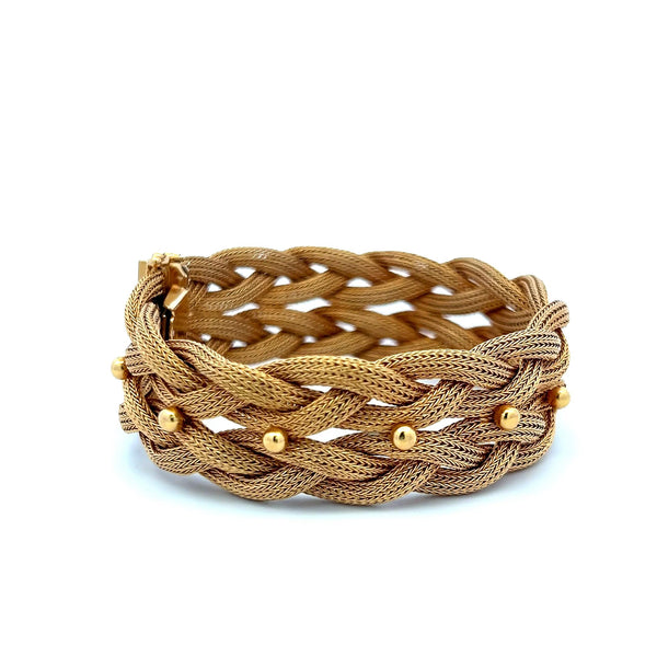 Vintage 49.50 Grams 18 Karat Yellow Gold Woven Bracelet Size 7.5 Inches