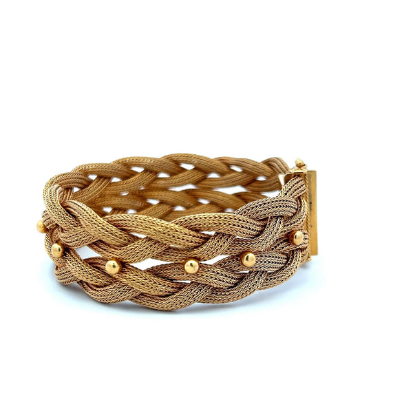 Vintage 49.50 Grams 18 Karat Yellow Gold Woven Bracelet Size 7.5 Inches