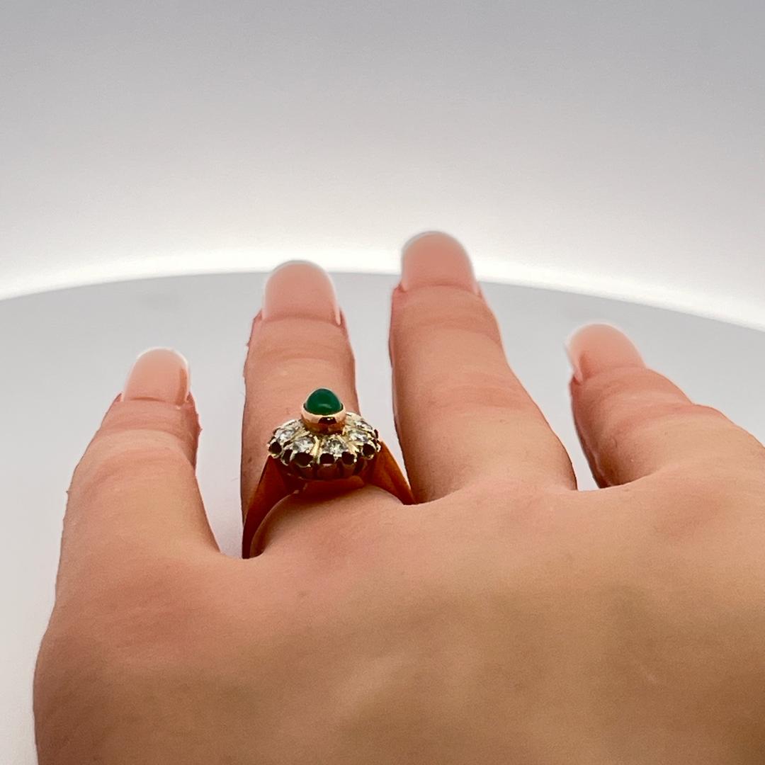 0.40 Carat Old European Diamond 0.35 Carat Emerald 14K Rose Gold Edwardian Ring