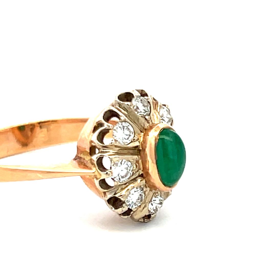 0.40 Carat Old European Diamond 0.35 Carat Emerald 14K Rose Gold Edwardian Ring
