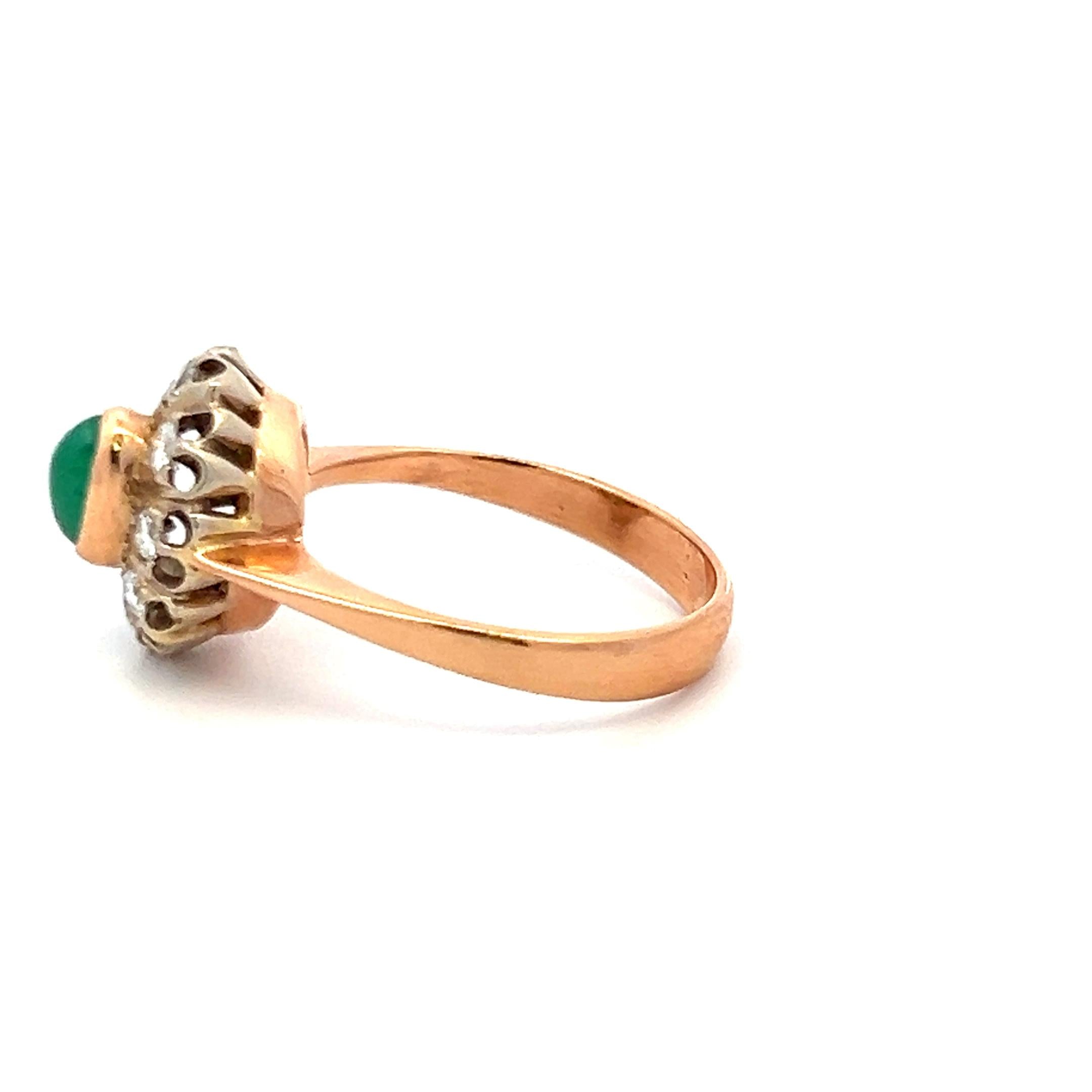 0.40 Carat Old European Diamond 0.35 Carat Emerald 14K Rose Gold Edwardian Ring