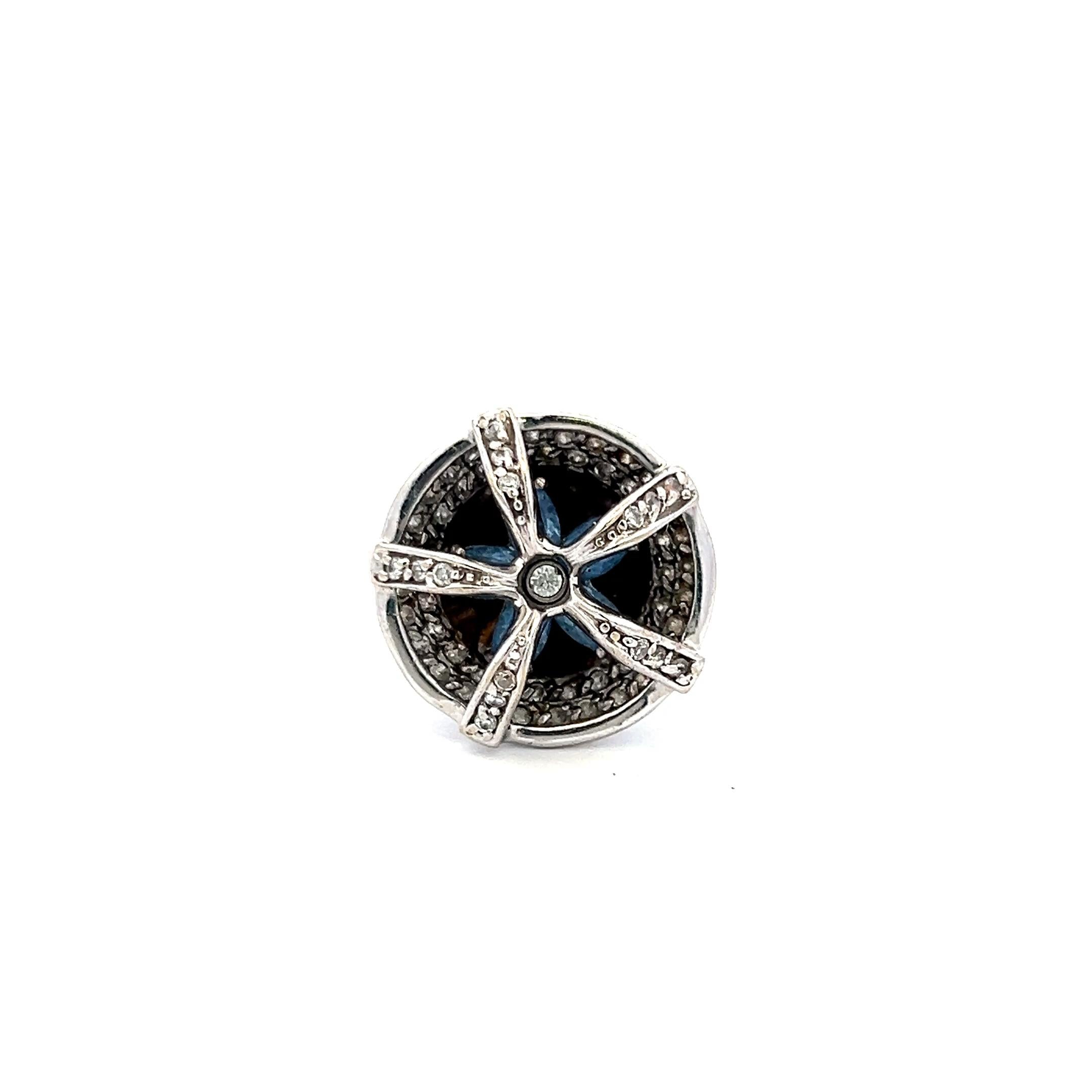 1.00 Carat Round Brilliant Diamond 1.00 Carat Aqua 14K White Gold Cocktail Ring