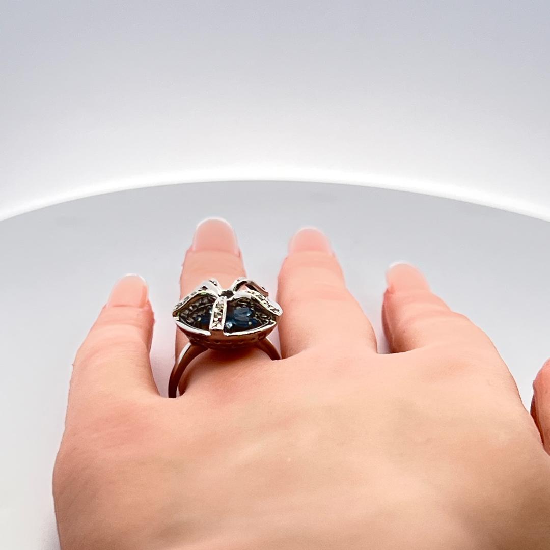 1.00 Carat Round Brilliant Diamond 1.00 Carat Aqua 14K White Gold Cocktail Ring