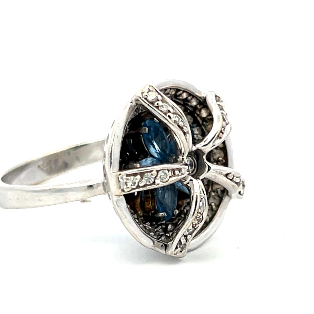 1.00 Carat Round Brilliant Diamond 1.00 Carat Aqua 14K White Gold Cocktail Ring