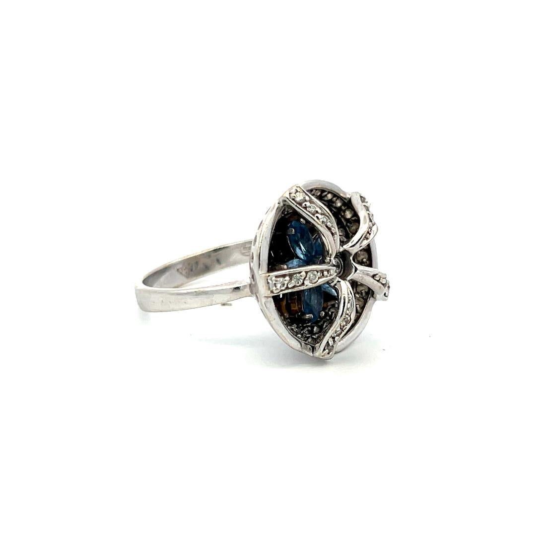 1.00 Carat Round Brilliant Diamond 1.00 Carat Aqua 14K White Gold Cocktail Ring