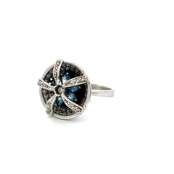 1.00 Carat Round Brilliant Diamond 1.00 Carat Aqua 14K White Gold Cocktail Ring