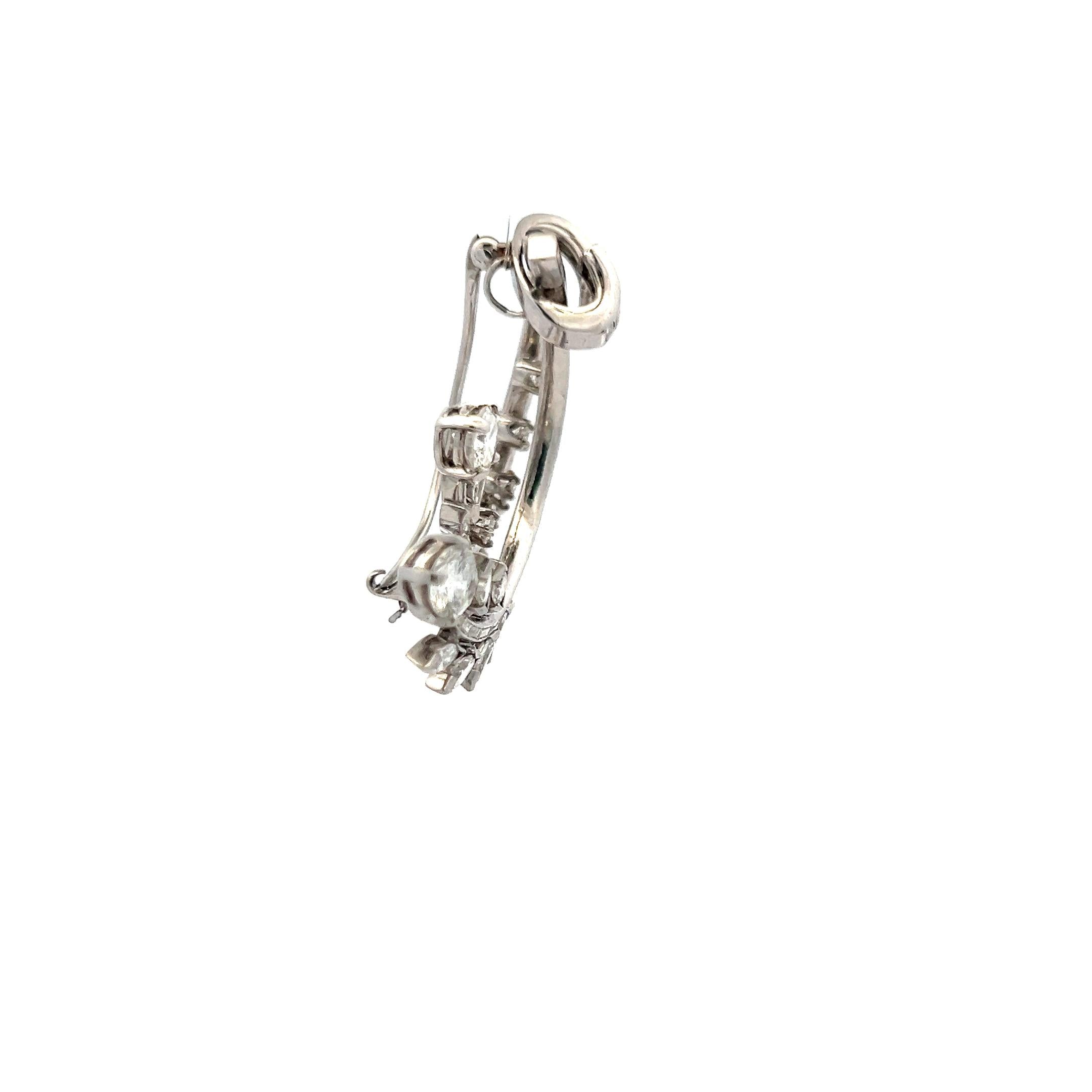 4.70 Carat Tapered Baguette Round and Marquis Diamond Platinum Plat Pin Brooch