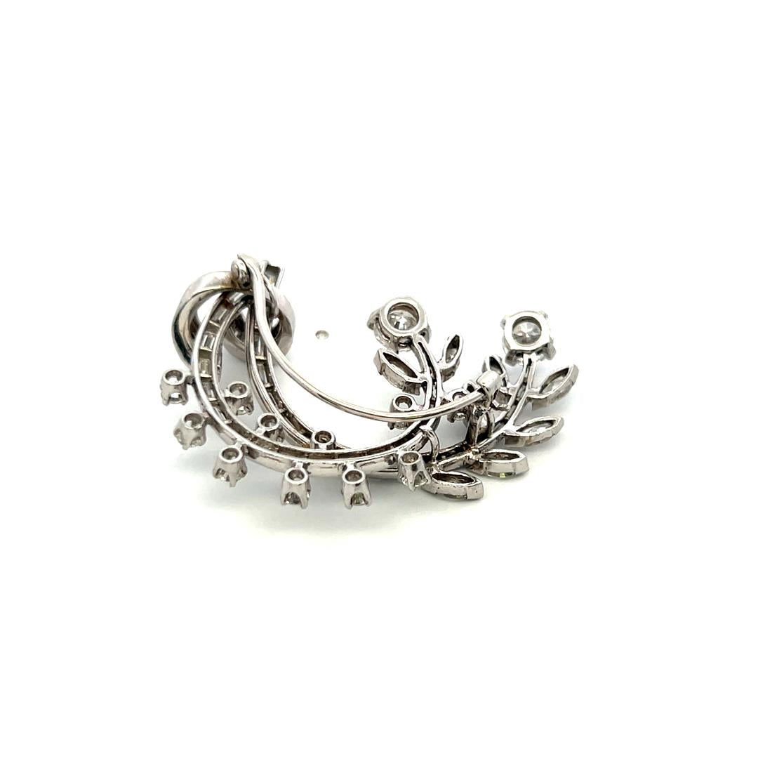 4.70 Carat Tapered Baguette Round and Marquis Diamond Platinum Plat Pin Brooch