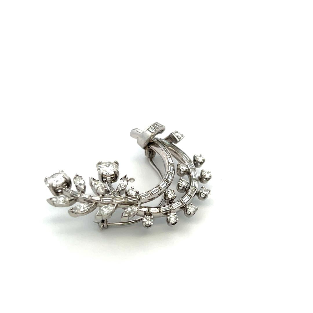 4.70 Carat Tapered Baguette Round and Marquis Diamond Platinum Plat Pin Brooch
