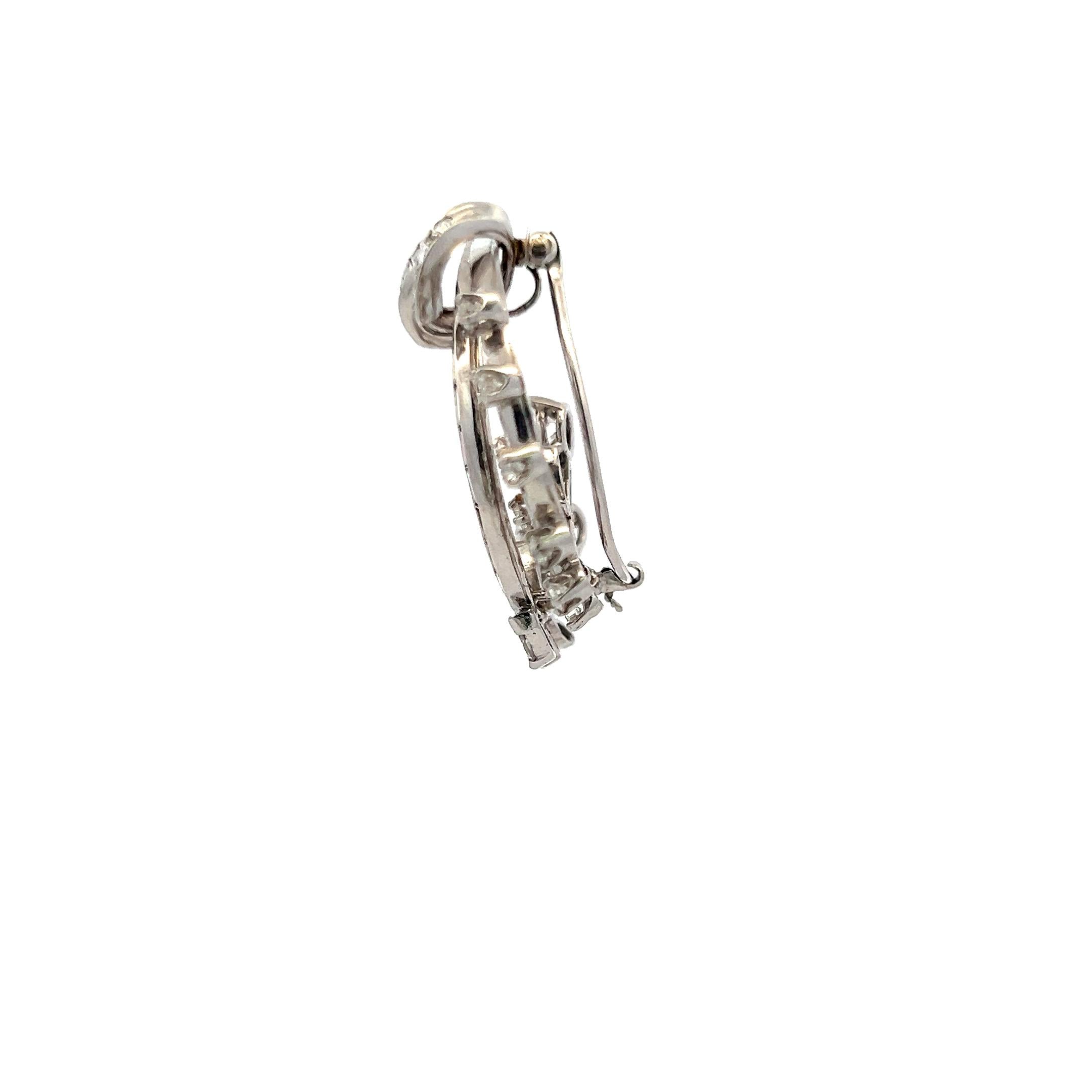 4.70 Carat Tapered Baguette Round and Marquis Diamond Platinum Plat Pin Brooch