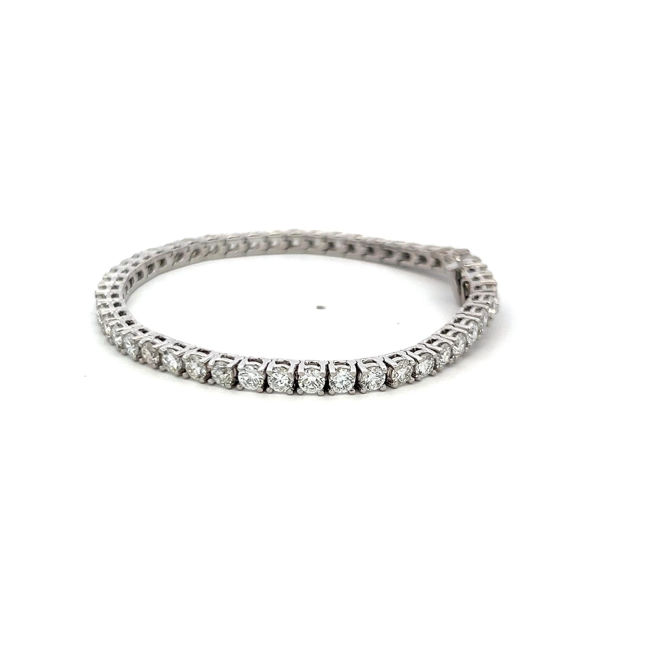 7.14 Carat Round Brilliant G VS Diamond 14 Karat White Gold Tennis Bracelet