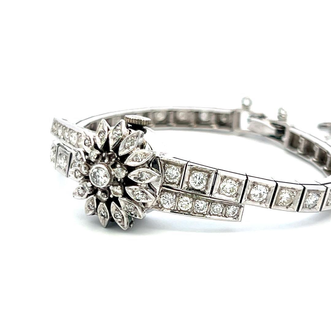 Geneve 3.60 Carat Circular Brilliant Diamond 14K White Gold Bracelet Watch