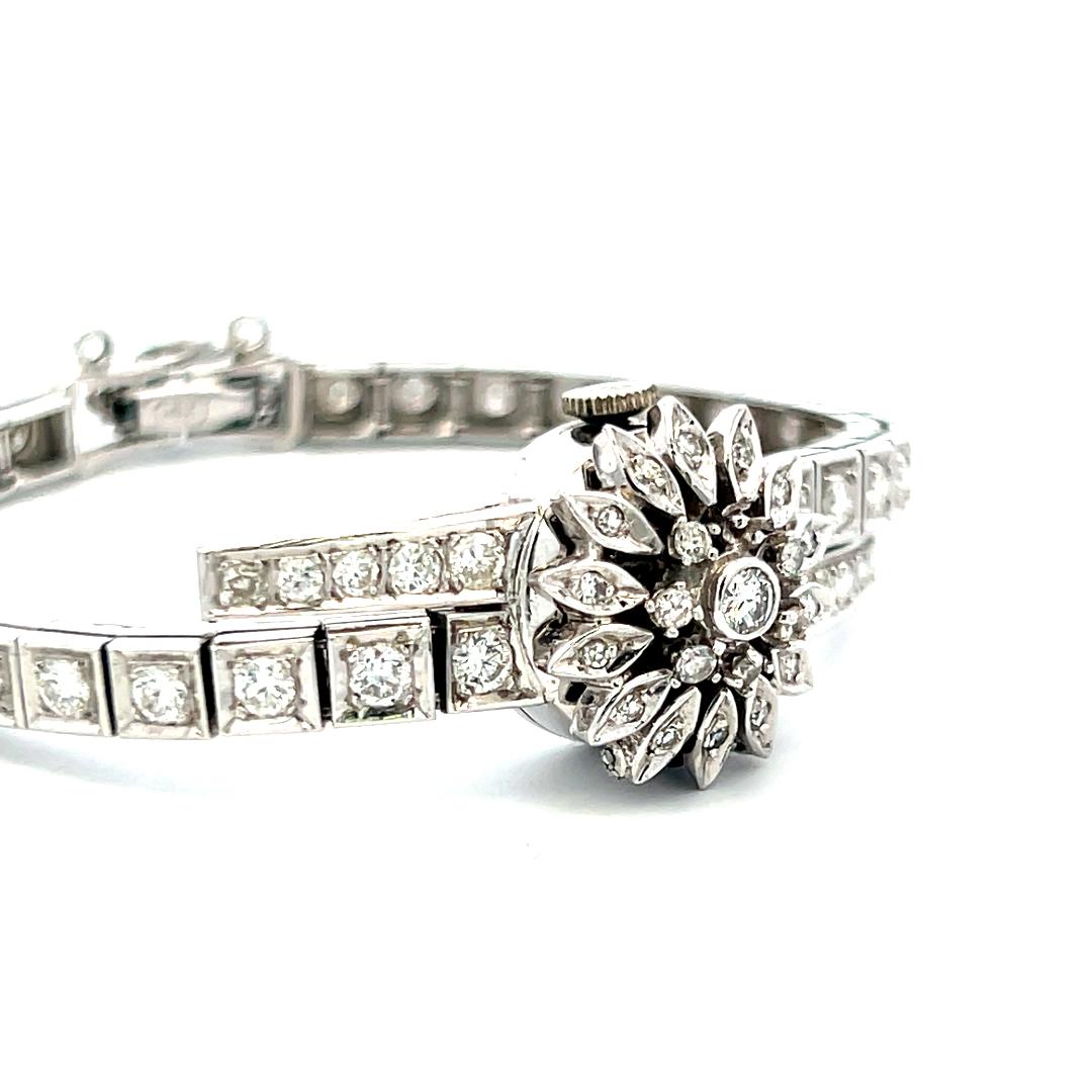 Geneve 3.60 Carat Circular Brilliant Diamond 14K White Gold Bracelet Watch