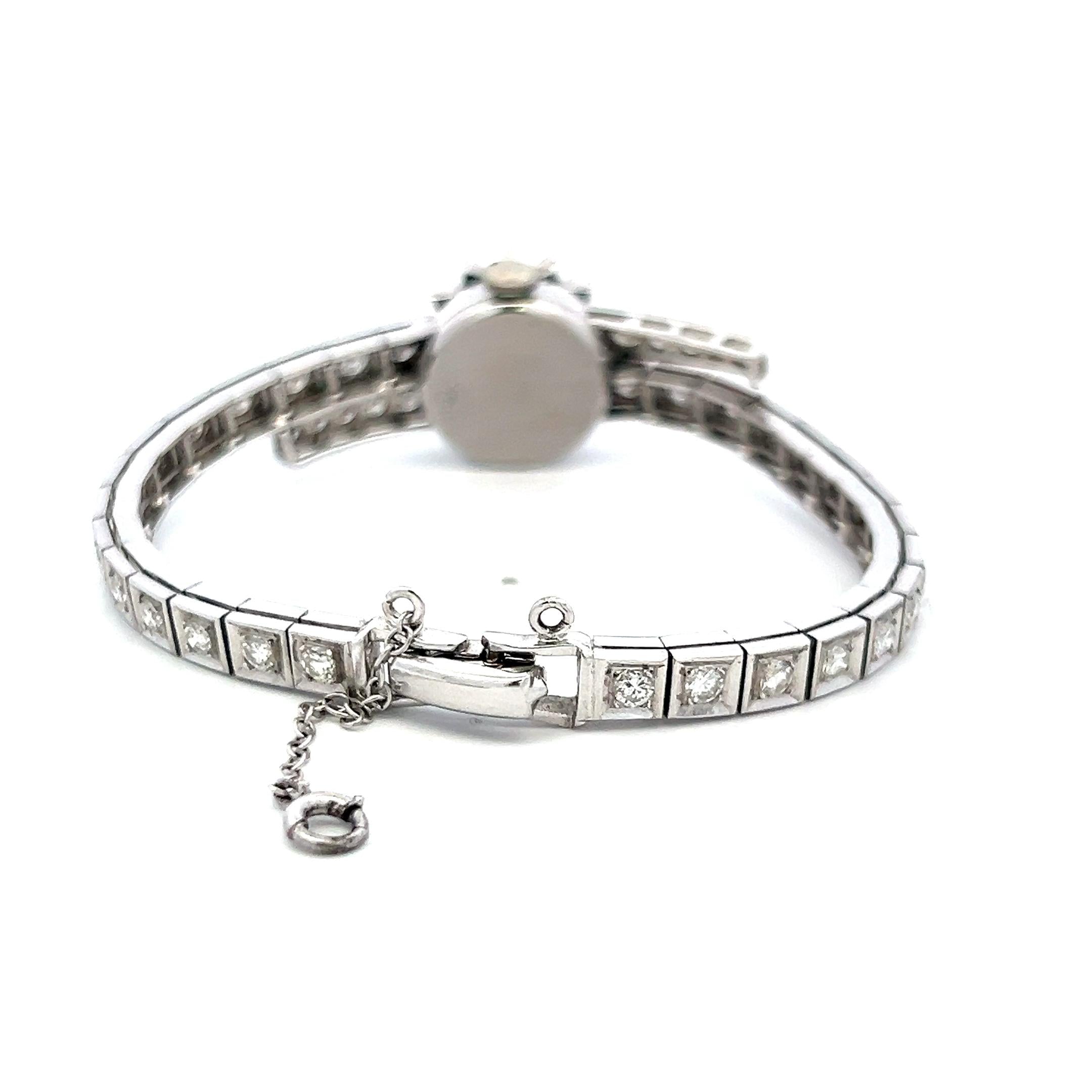 Geneve 3.60 Carat Circular Brilliant Diamond 14K White Gold Bracelet Watch