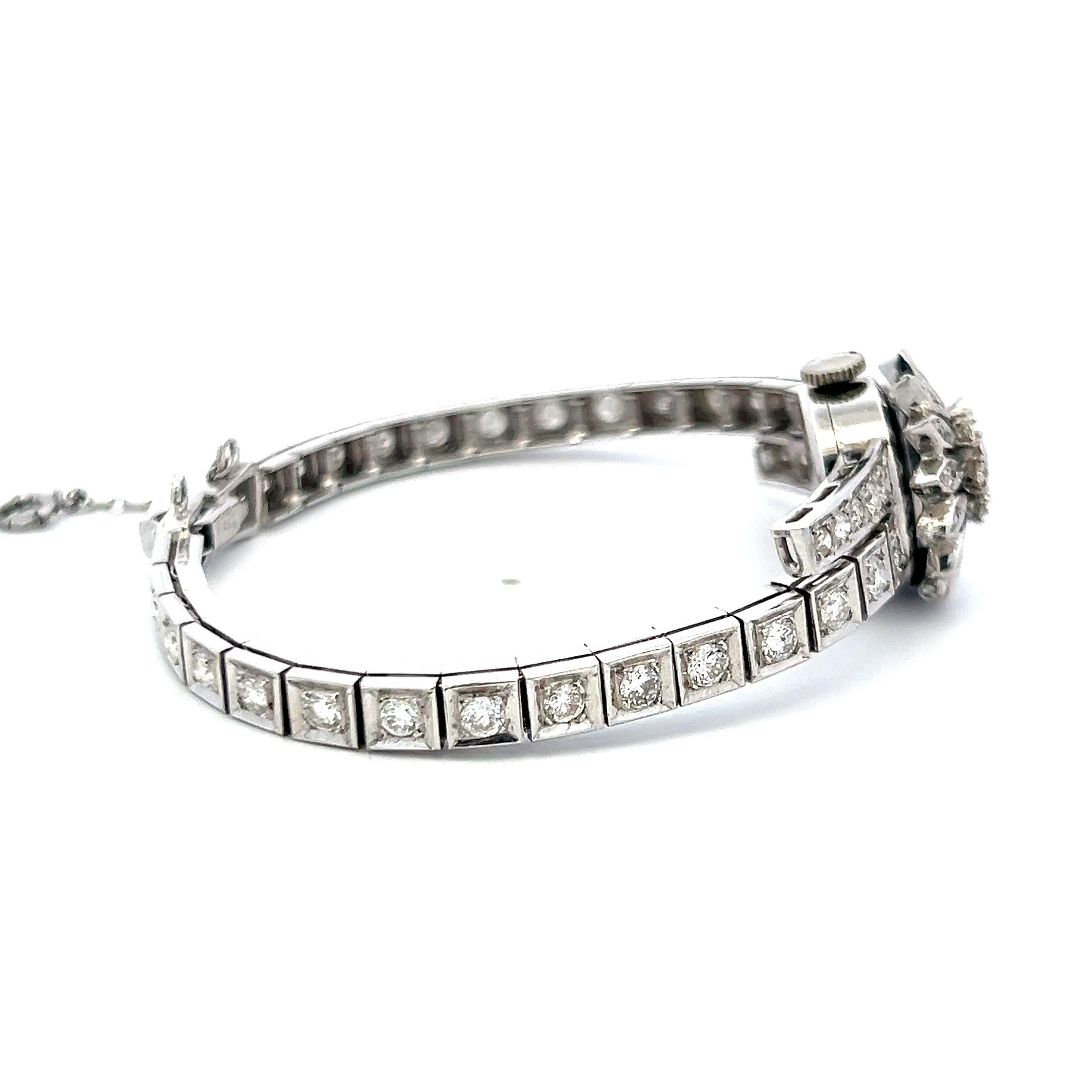 Geneve 3.60 Carat Circular Brilliant Diamond 14K White Gold Bracelet Watch