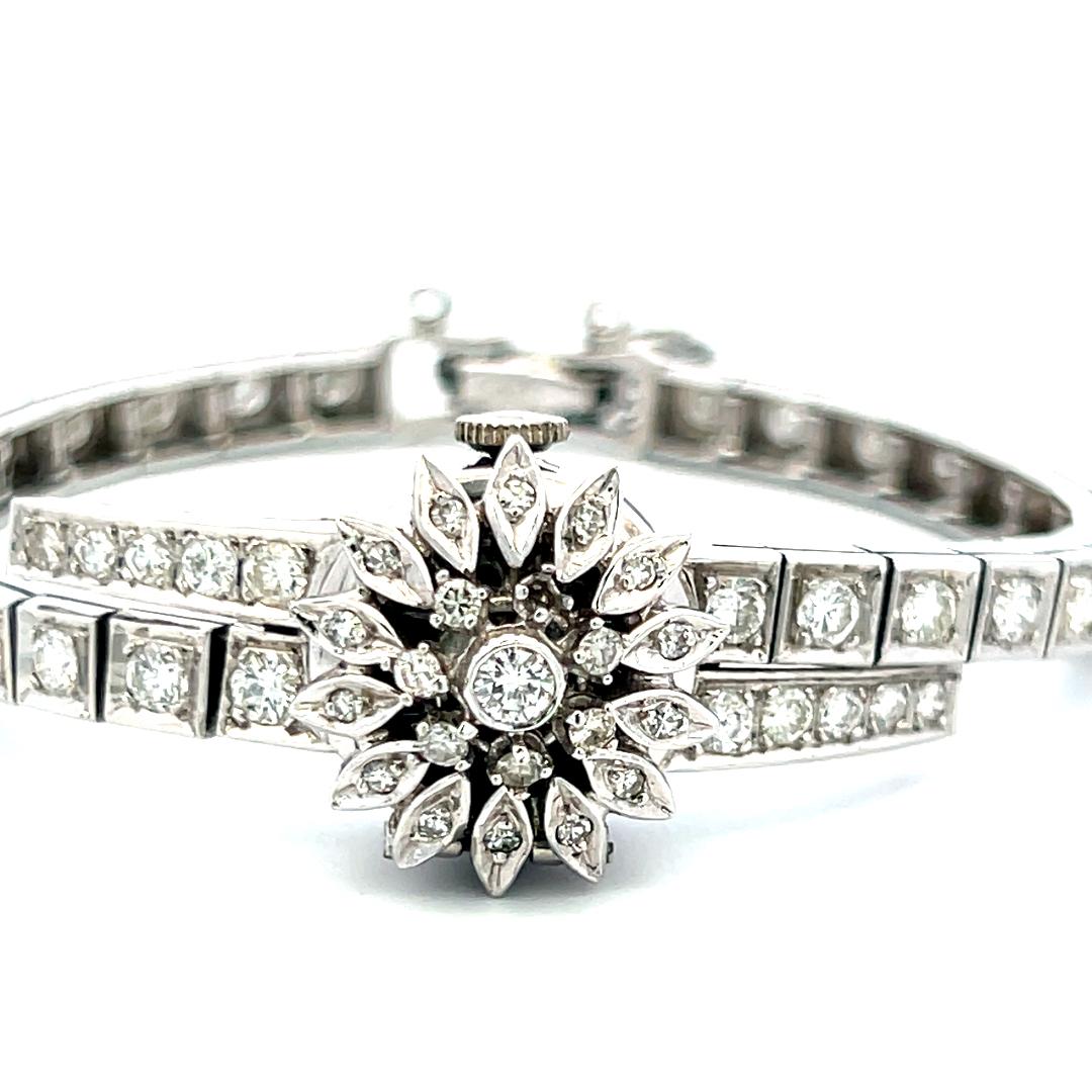Geneve 3.60 Carat Circular Brilliant Diamond 14K White Gold Bracelet Watch