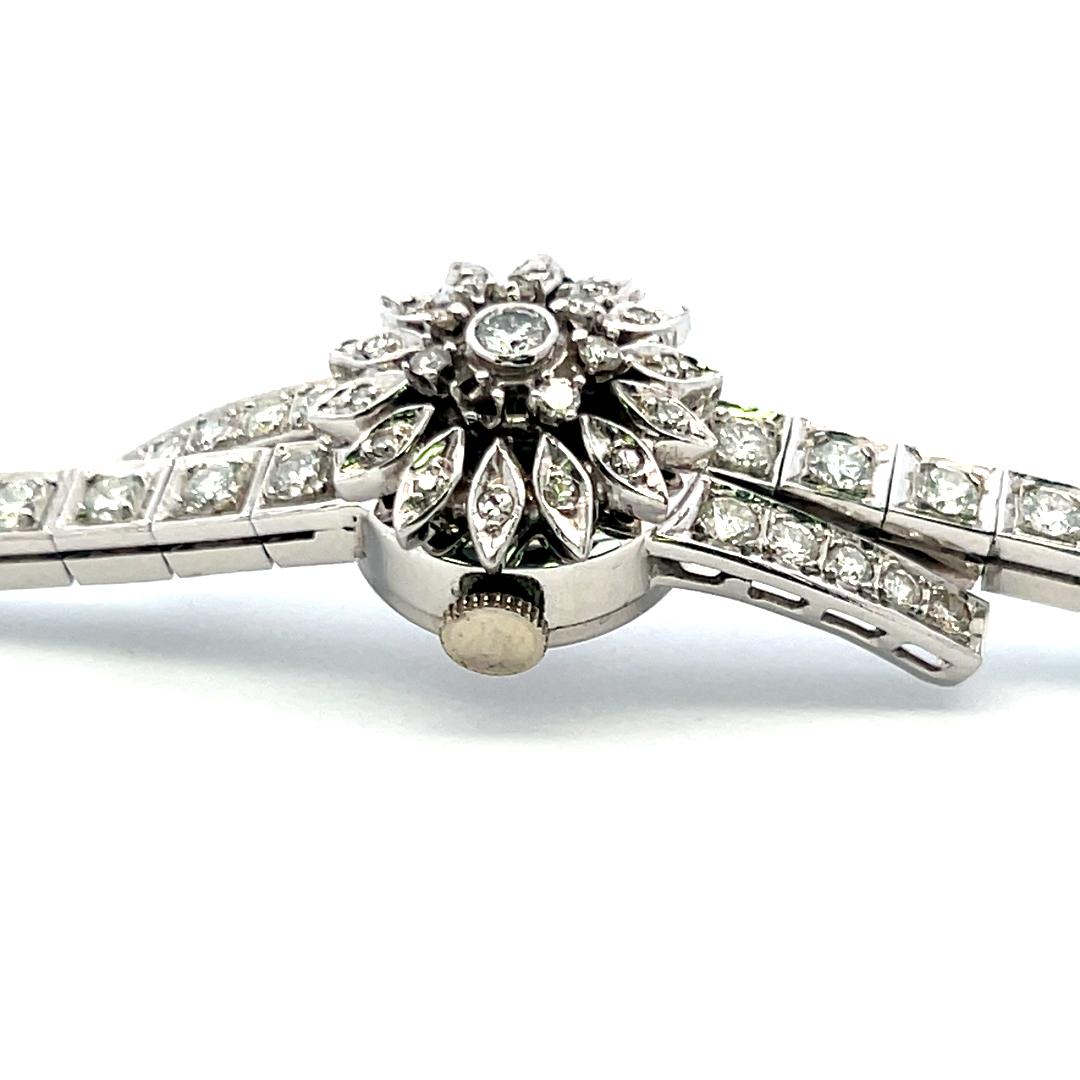 Geneve 3.60 Carat Circular Brilliant Diamond 14K White Gold Bracelet Watch