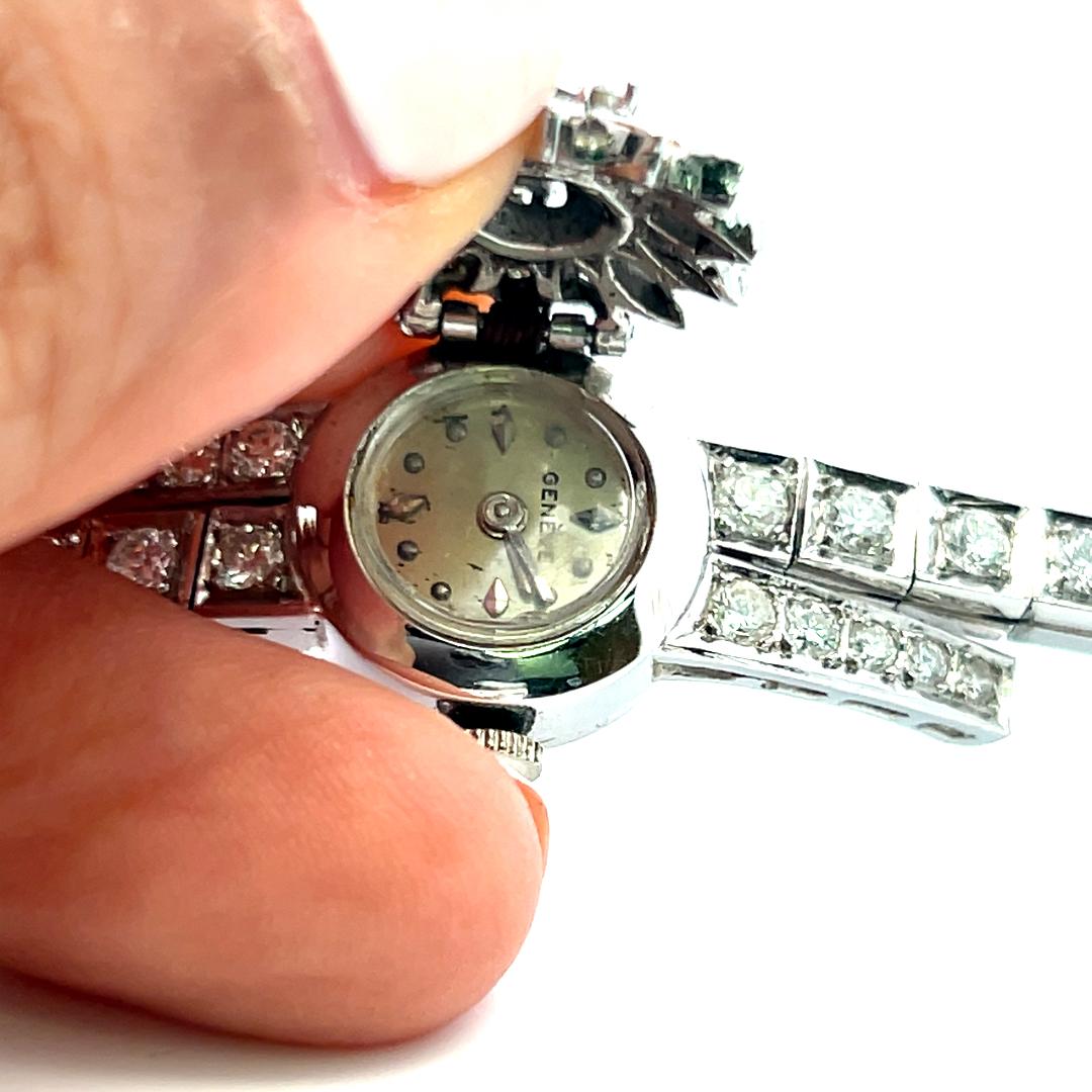 Geneve 3.60 Carat Circular Brilliant Diamond 14K White Gold Bracelet Watch
