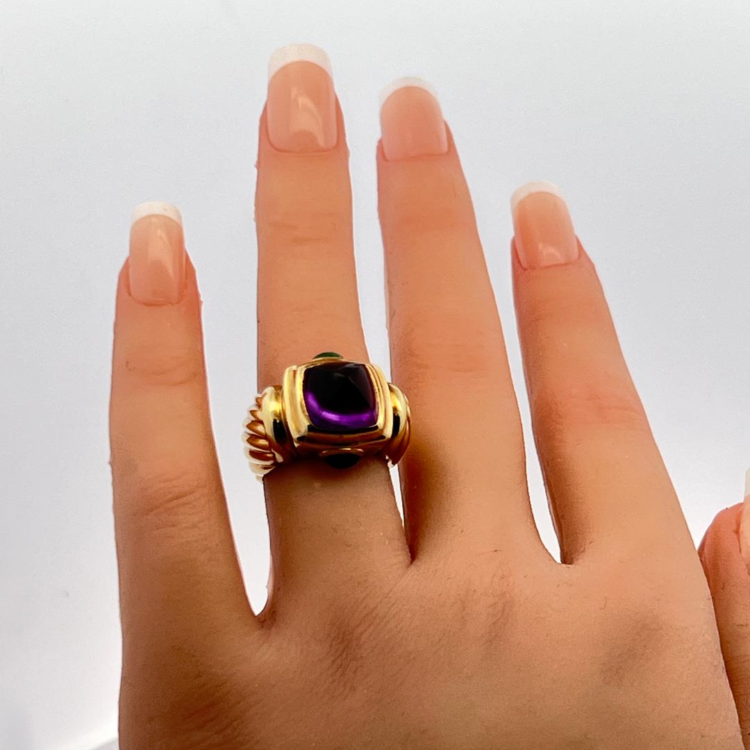 David Yurman Amethysts 0.40 Carat Emerald 18 Karat Yellow Gold Cocktail Ring