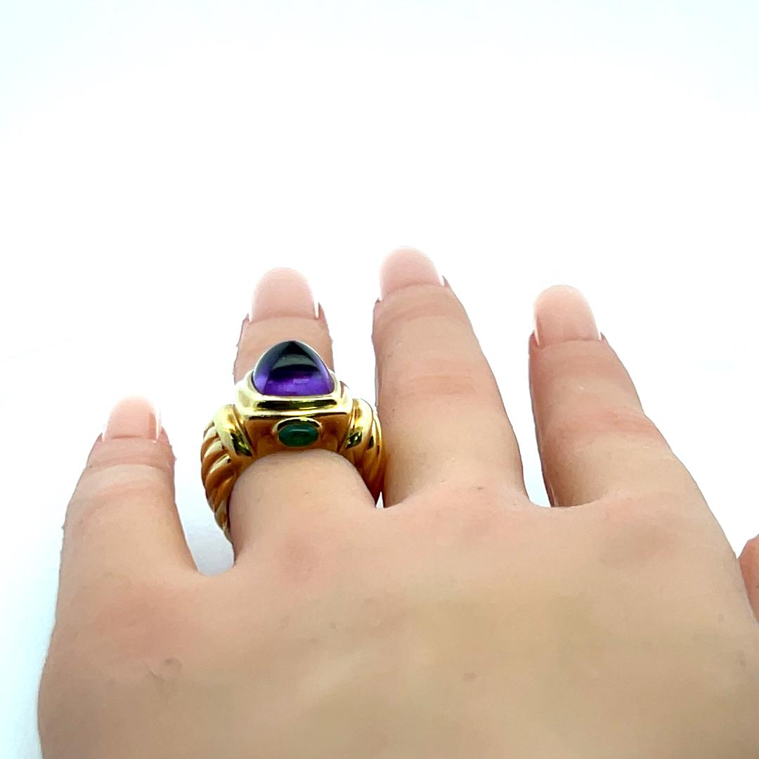 David Yurman Amethysts 0.40 Carat Emerald 18 Karat Yellow Gold Cocktail Ring