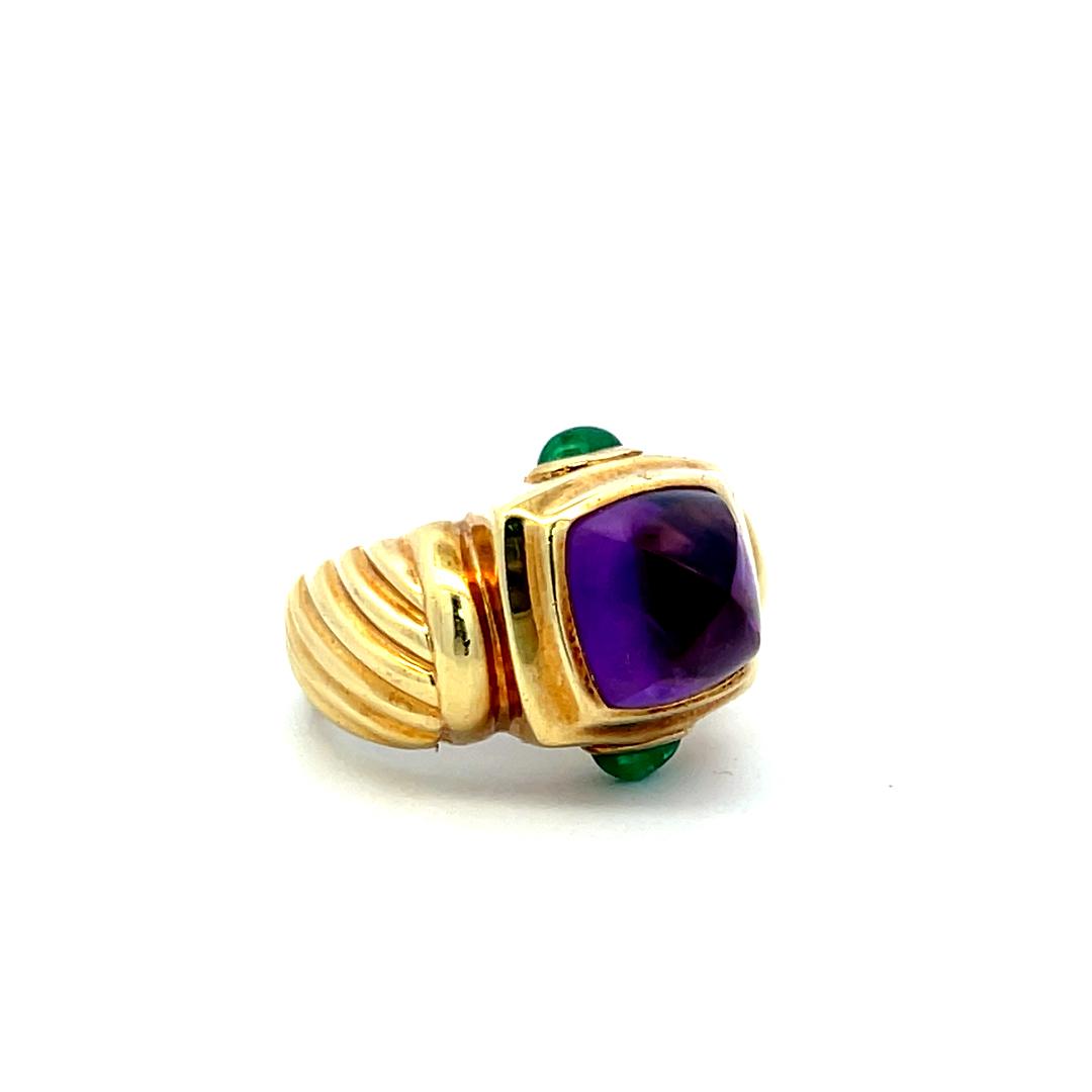 David Yurman Amethysts 0.40 Carat Emerald 18 Karat Yellow Gold Cocktail Ring