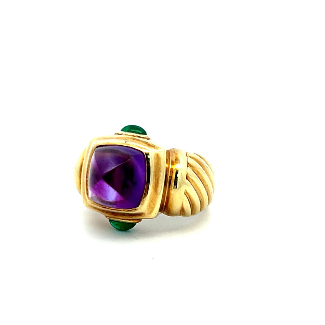 David Yurman Amethysts 0.40 Carat Emerald 18 Karat Yellow Gold Cocktail Ring