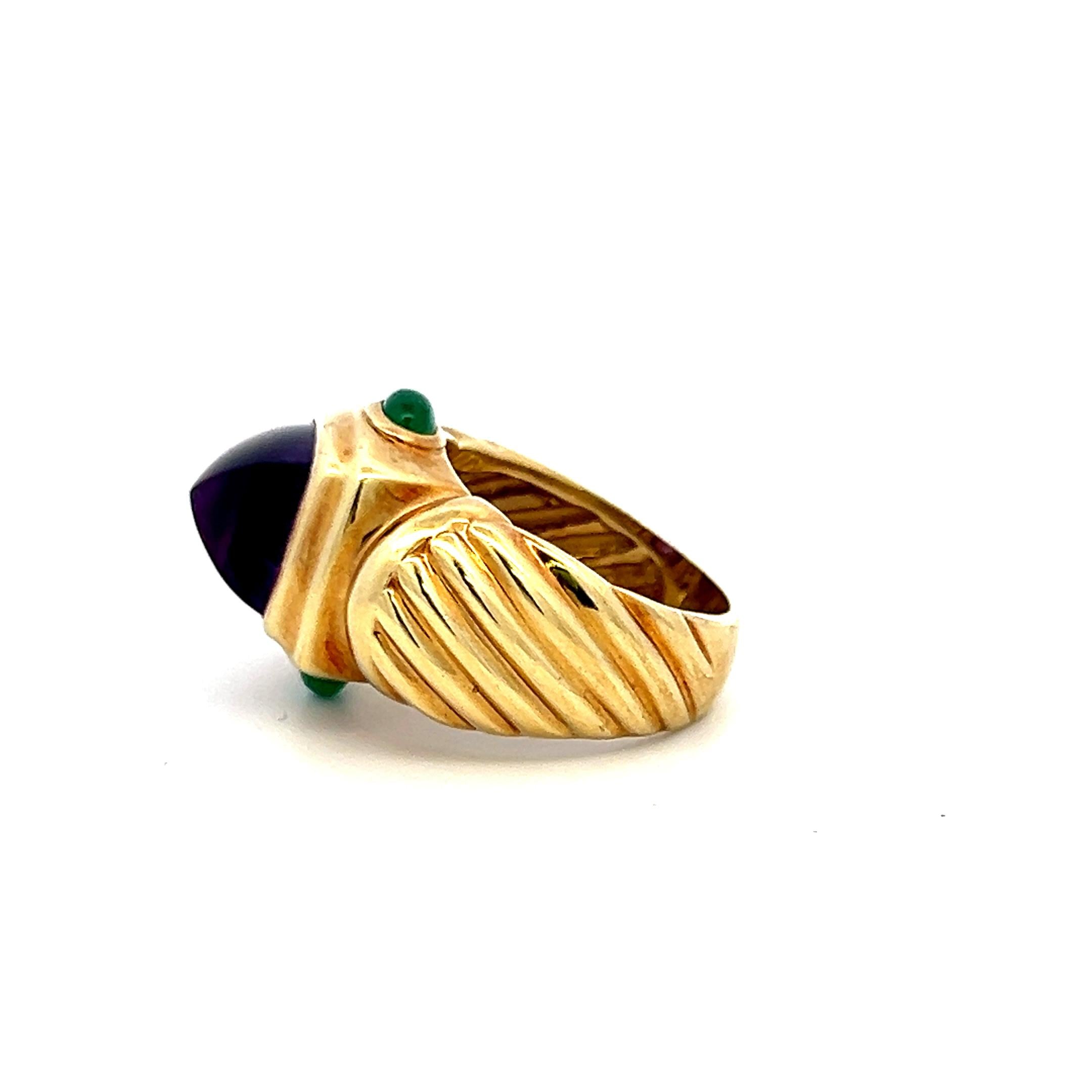 David Yurman Amethysts 0.40 Carat Emerald 18 Karat Yellow Gold Cocktail Ring