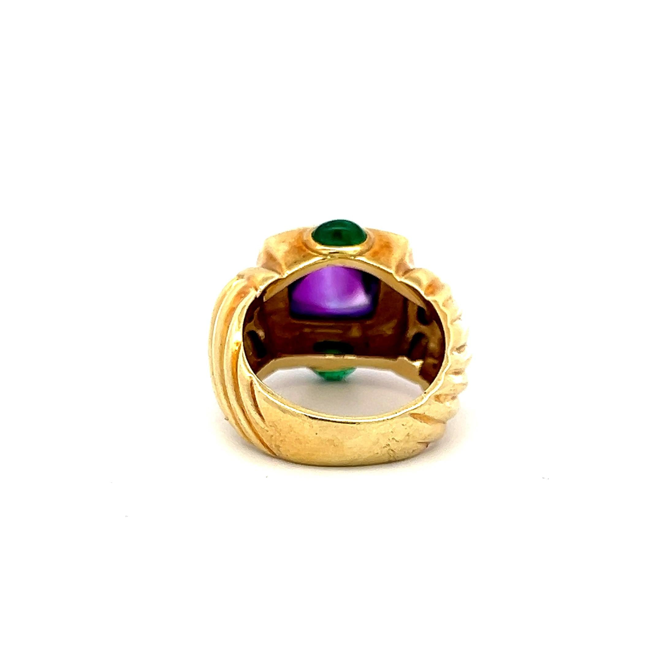 David Yurman Amethysts 0.40 Carat Emerald 18 Karat Yellow Gold Cocktail Ring