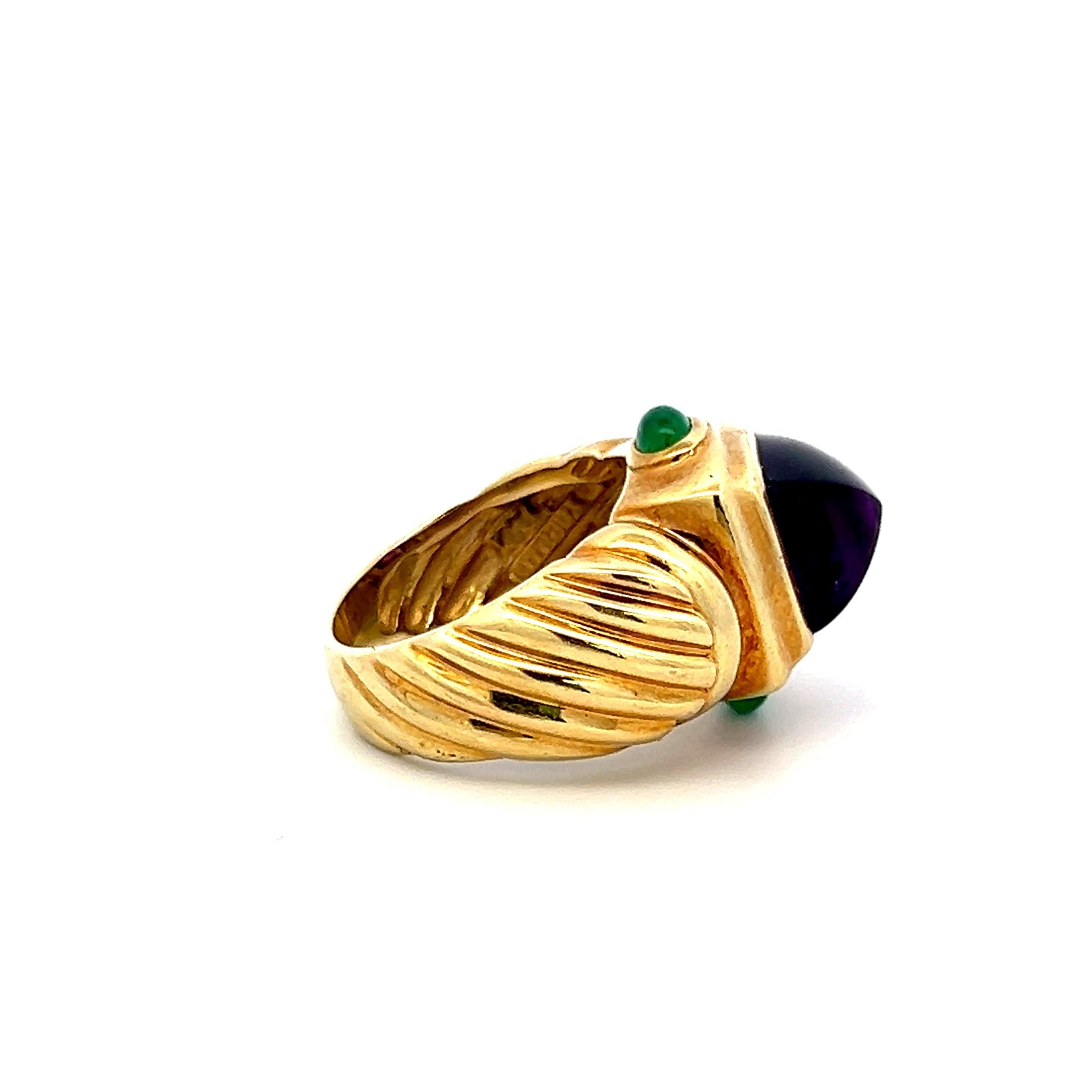 David Yurman Amethysts 0.40 Carat Emerald 18 Karat Yellow Gold Cocktail Ring