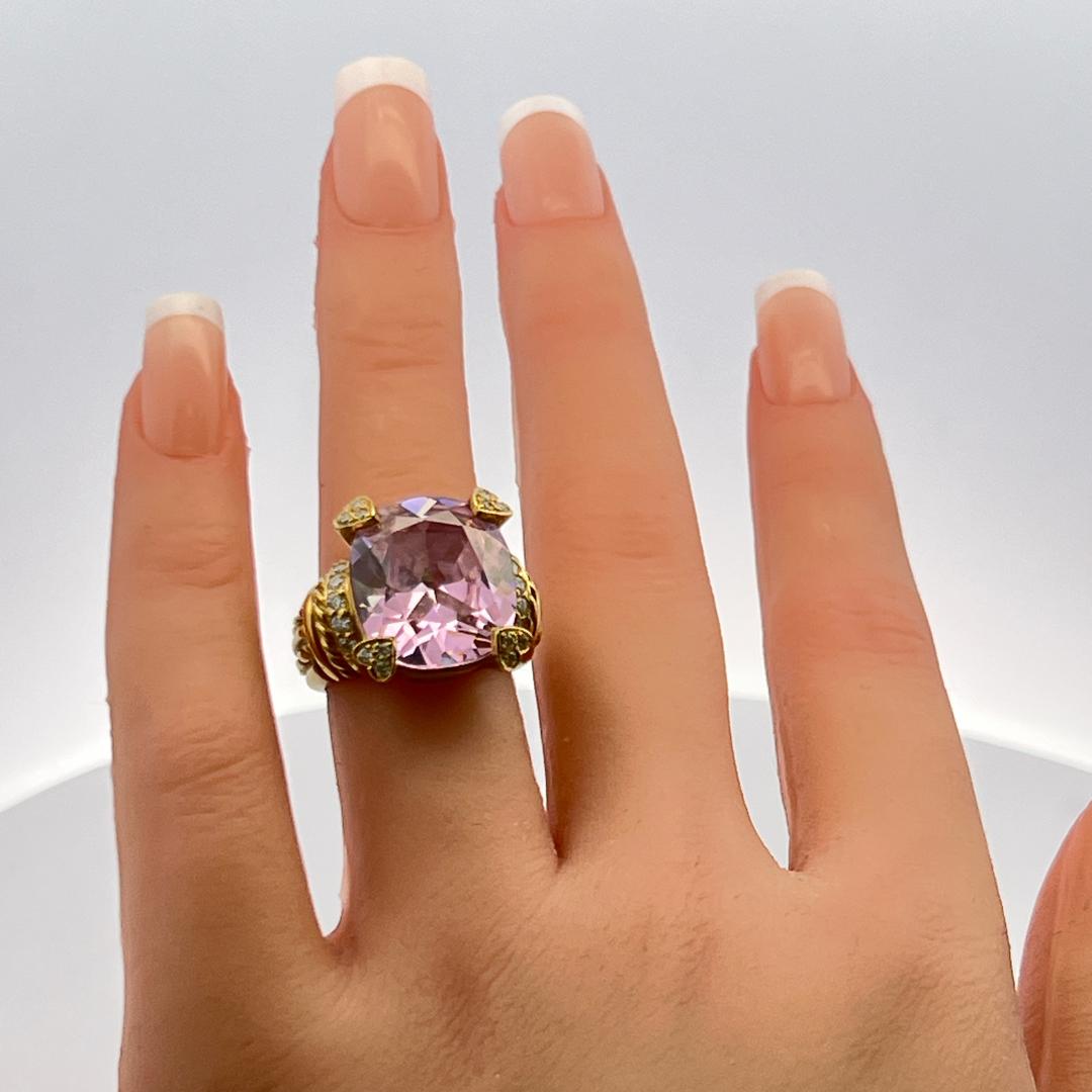 Judite Ripka 16-14.5MM Pink Quartz 18 Karat Yellow Gold Cocktail Ring