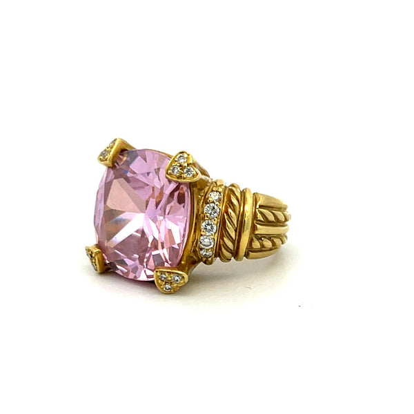 Judite Ripka 16-14.5MM Pink Quartz 18 Karat Yellow Gold Cocktail Ring