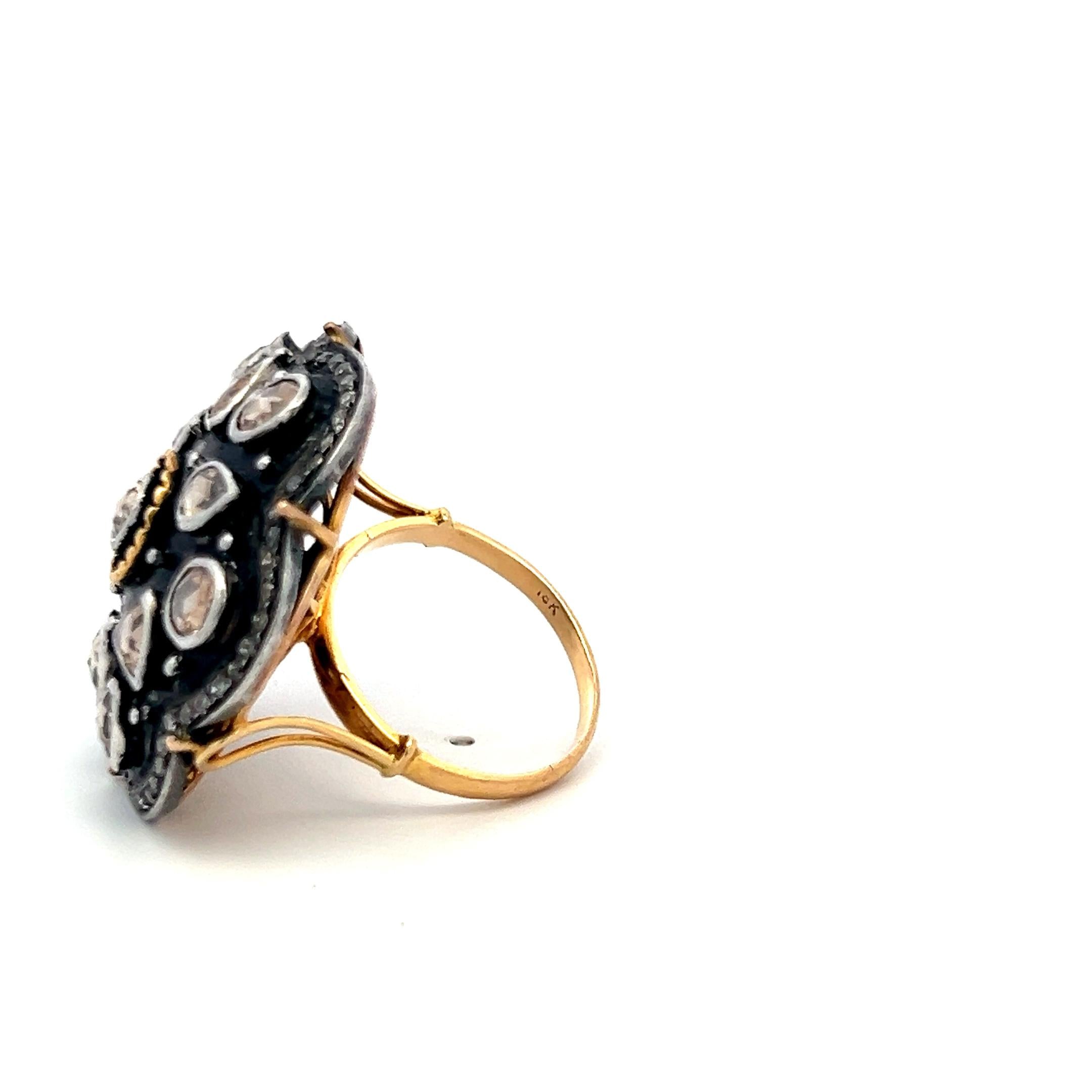 2.00 Carat Rose Cut J SI Diamond 18 Karat Two Tone Gold/Silver Cocktail Ring