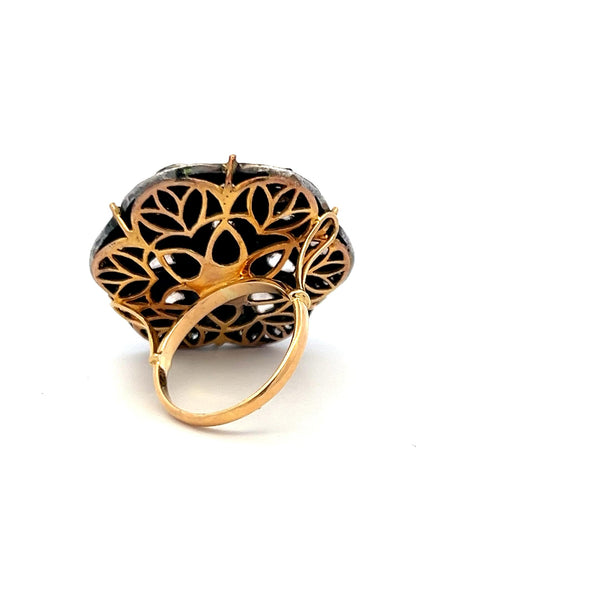 2.00 Carat Rose Cut J SI Diamond 18 Karat Two Tone Gold/Silver Cocktail Ring