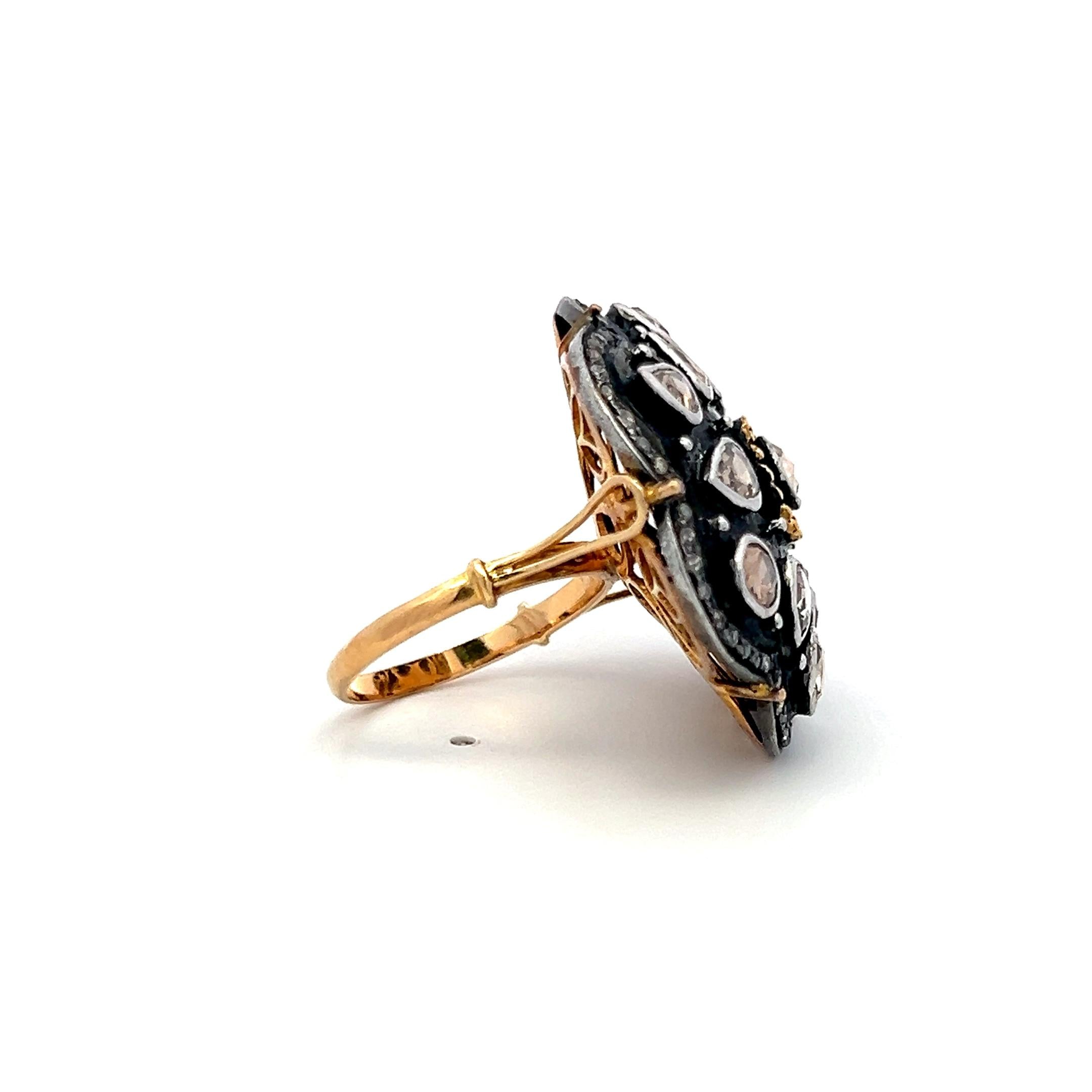 2.00 Carat Rose Cut J SI Diamond 18 Karat Two Tone Gold/Silver Cocktail Ring