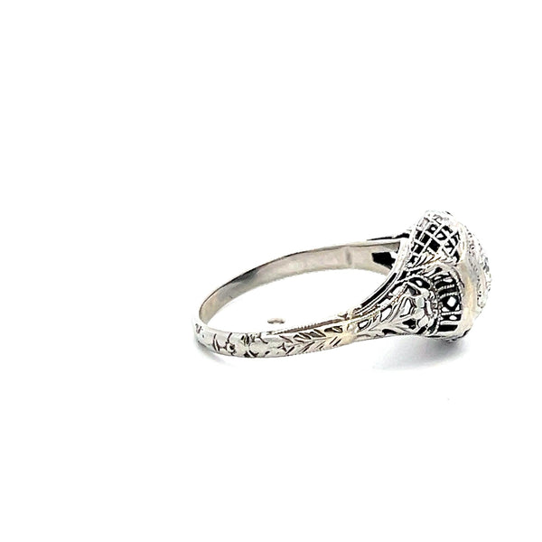 0.20 Carat Circular Brilliant Cut F VS Diamond 18 Karat White Gold Art Deco Ring