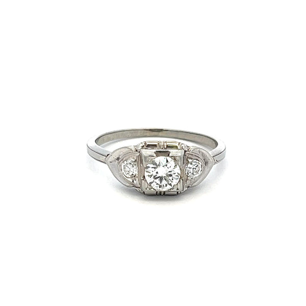 0.41 Carat Circular Brilliant Cut G VS Diamond 18 Karat White Gold Art Deco Ring