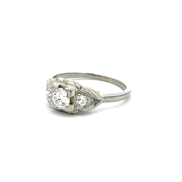 0.41 Carat Circular Brilliant Cut G VS Diamond 18 Karat White Gold Art Deco Ring