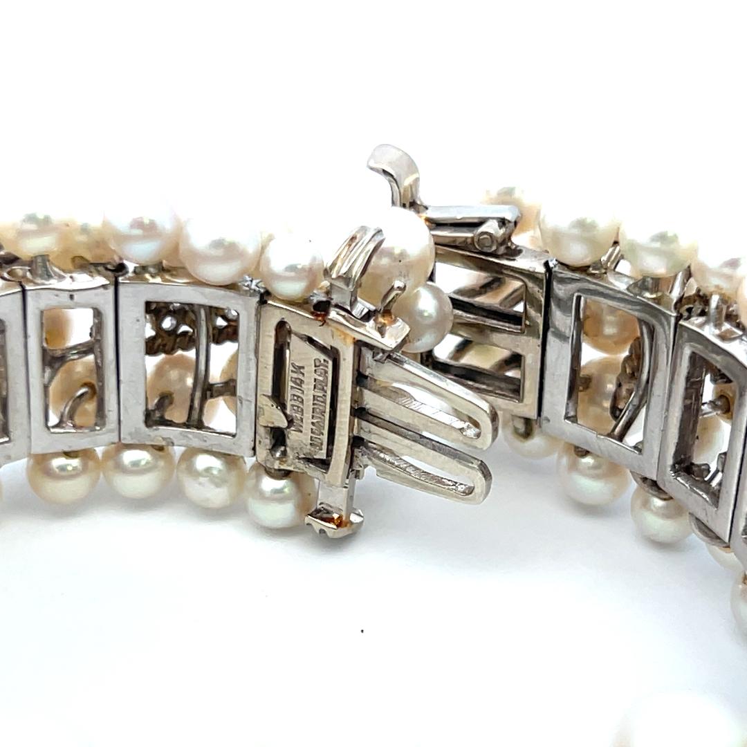 David Webb Platinum Link Bracelet with 5ct Round G VS1 Diamonds 4.1-6.1mm Pearls