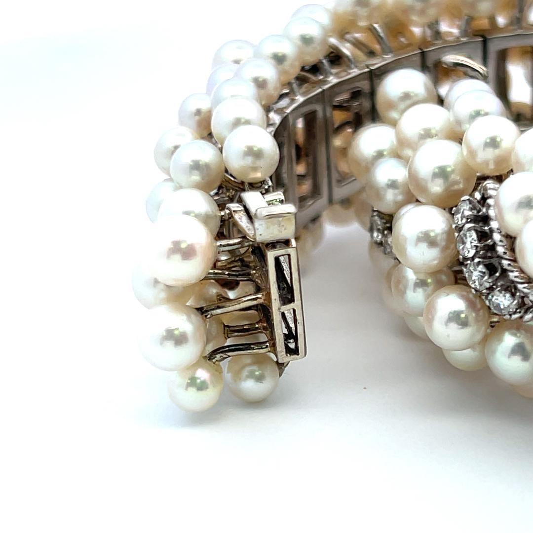 David Webb Platinum Link Bracelet with 5ct Round G VS1 Diamonds 4.1-6.1mm Pearls