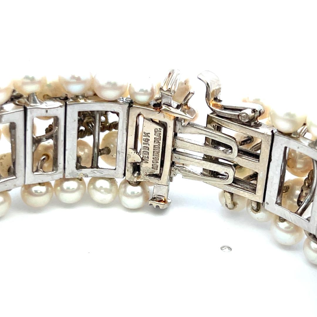 David Webb Platinum Link Bracelet with 5ct Round G VS1 Diamonds 4.1-6.1mm Pearls